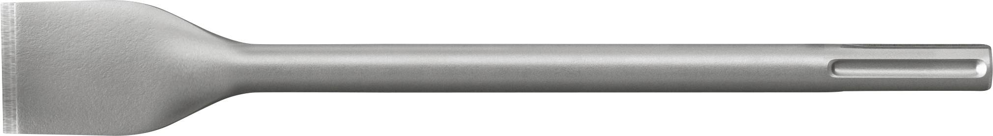 Metallspatel mit einer flachen, breiten Klinge und langem Griff, horizontal auf weißem Hintergrund dargestellt.