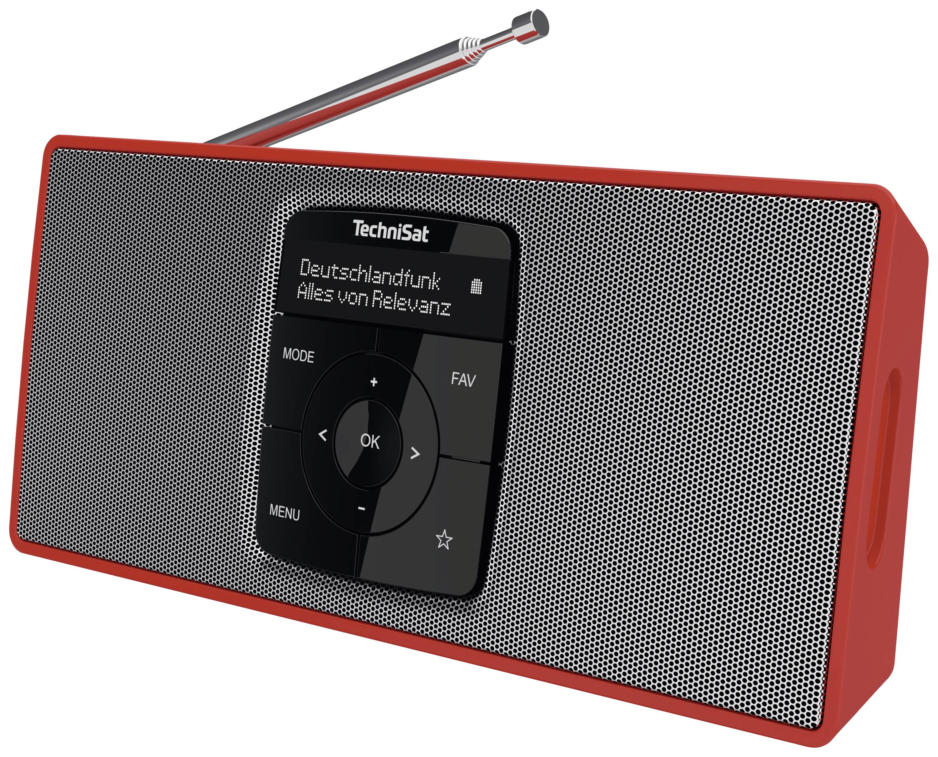 TechniSat DIGITRADIO 2 S Taschenradio DAB+, UKW Bluetooth® Weckfunktion, wiederaufladbar Rot, Silber