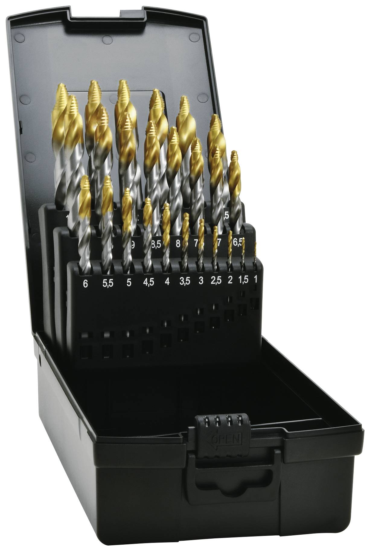 Exact 74562 HSS TIN-TIP Spiralbohrer 1 mm, 1.5 mm, 2 mm, 2.5 mm, 3 mm, 3.5 mm, 4 mm, 4.5 mm, 5 mm, 5.5 mm, 6 mm, 6.5 mm, 7 mm