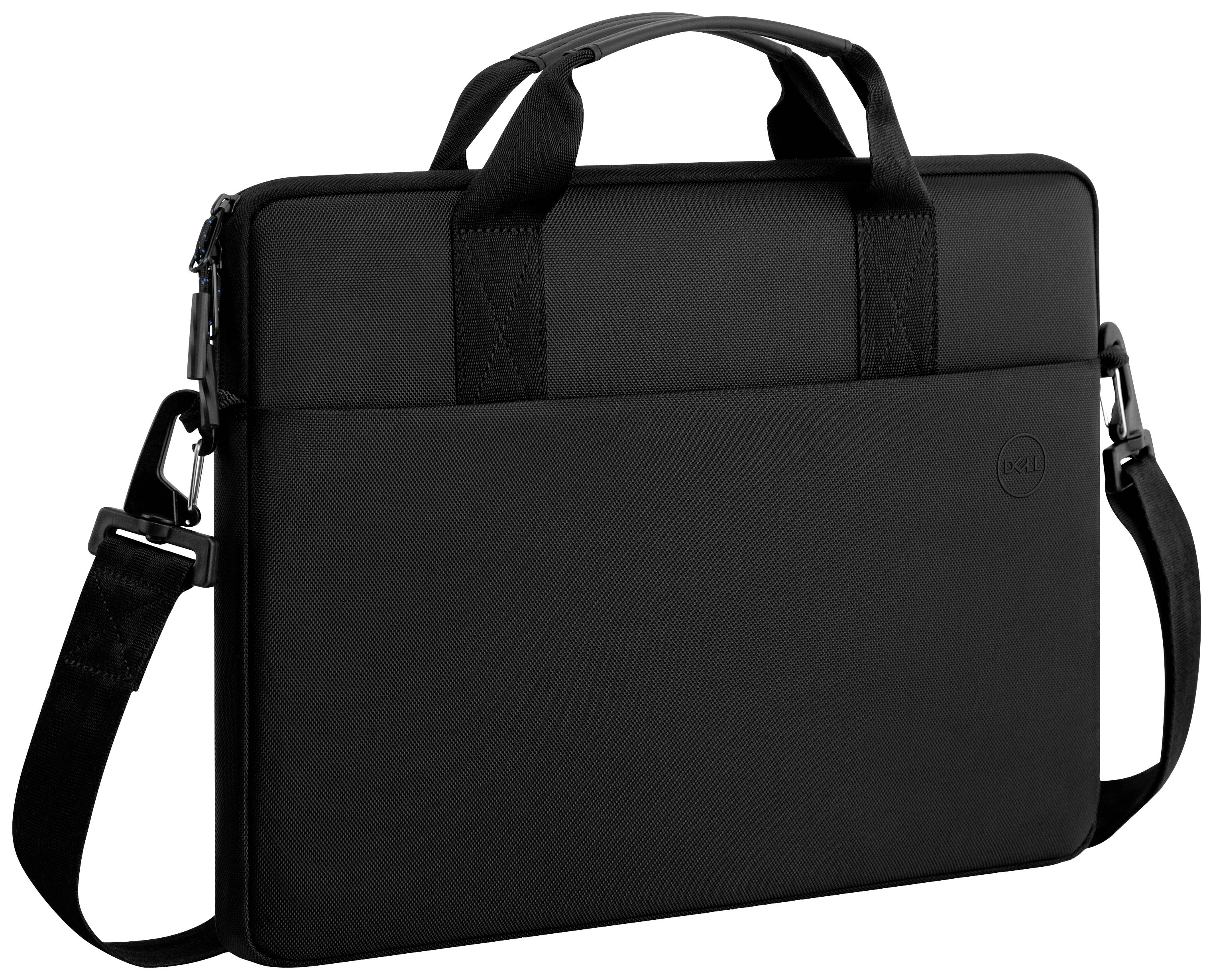 Eine schwarze Laptop-Tasche mit Tragegriff und abnehmbarem Schultergurt. Ideal zum sicheren Transport von Laptops und Zubehör.
