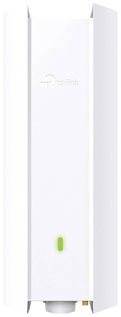 Ein weißer WLAN-Extender von TP-Link mit grüner Betriebsanzeige vorne.