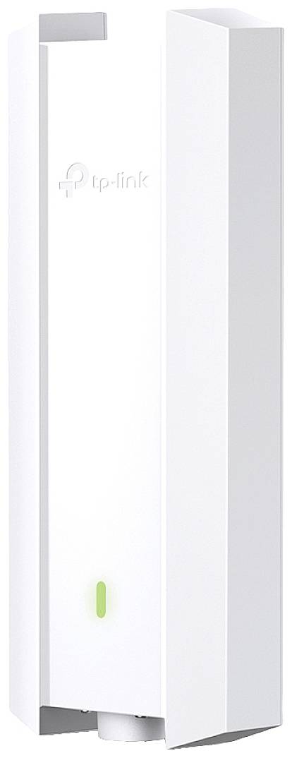 Weißer, vertikal stehender TP-Link WiFi-Access-Point mit LED-Anzeige auf der Vorderseite, geeignet für die Wandmontage.