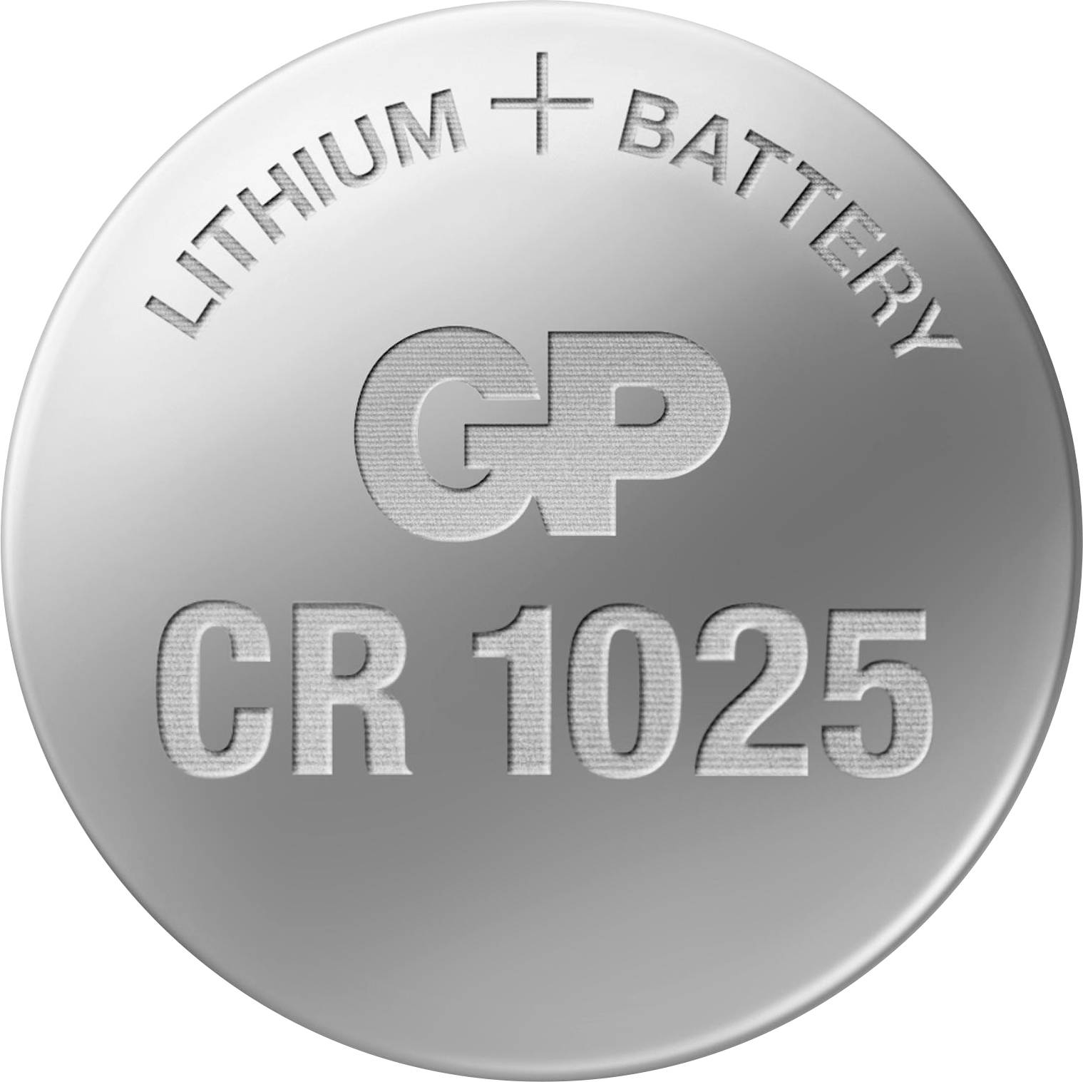 Silberne Knopfzelle mit der Aufschrift 'LITHIUM BATTERY', 'GP' und 'CR 1025'.