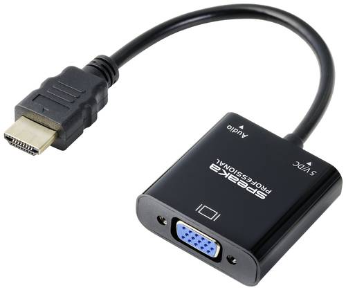 SpeaKa Professional SP-10352148 HDMI Adapter [1x HDMI® - 1x VGA] Schwarz Standard HDMI 0.15m
