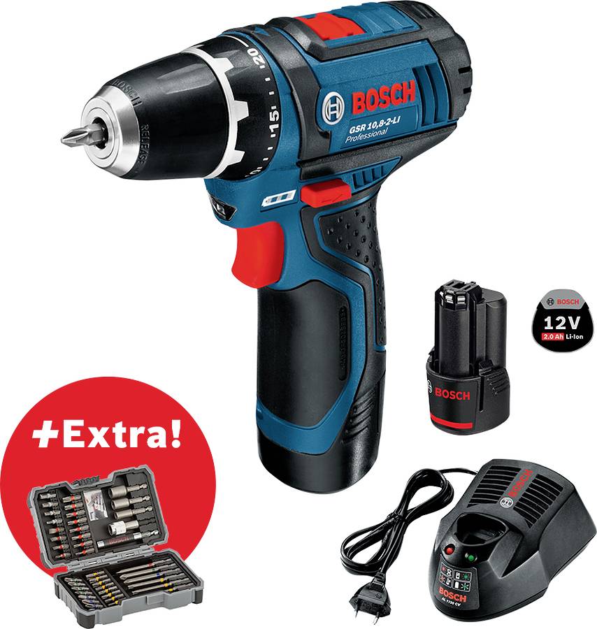 Bosch PB_ST GSR 12V-15 0615990K9B Akku-Schrauber 12 V 2.0 Ah Li-Ion inkl. 2. Akku, inkl. Ladegerät