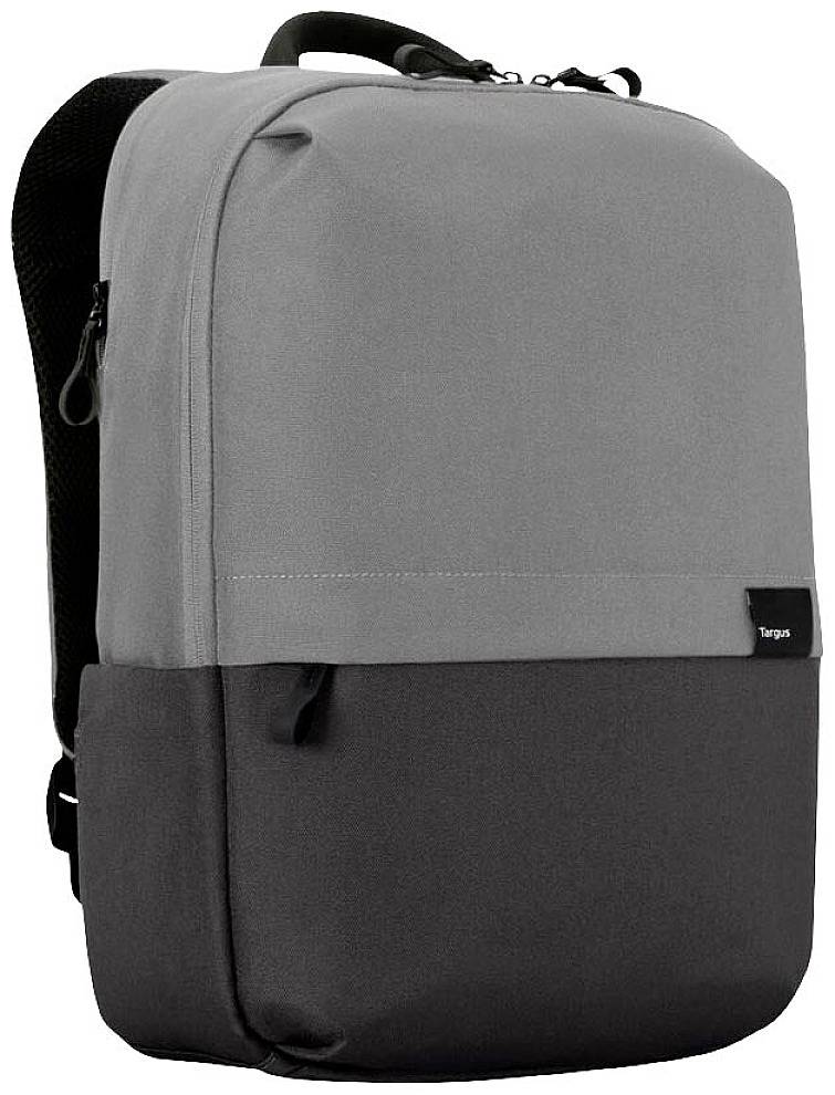 Grauer und schwarzer Rucksack mit leicht zugänglichem Hauptfach und Vordertasche, geeignet für den täglichen Gebrauch oder Reisen.