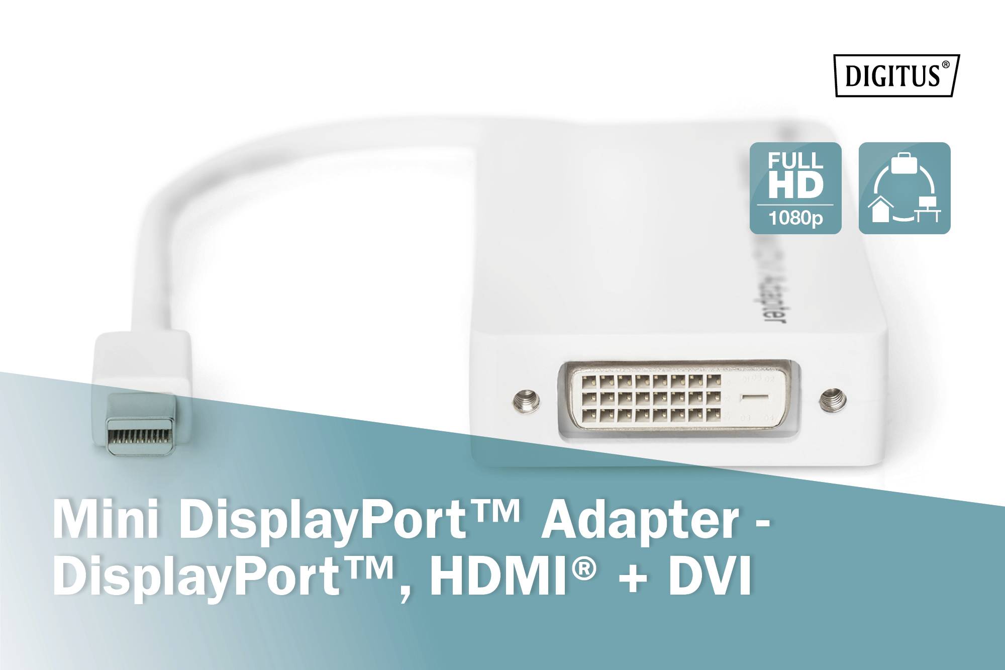 Digitus DVI / HDMI / DisplayPort Adapter DisplayPort Buchse, HDMI-A Buchse, DVI-D 24+1pol. Buchse 0.20m Weiß DB-340509-002-W