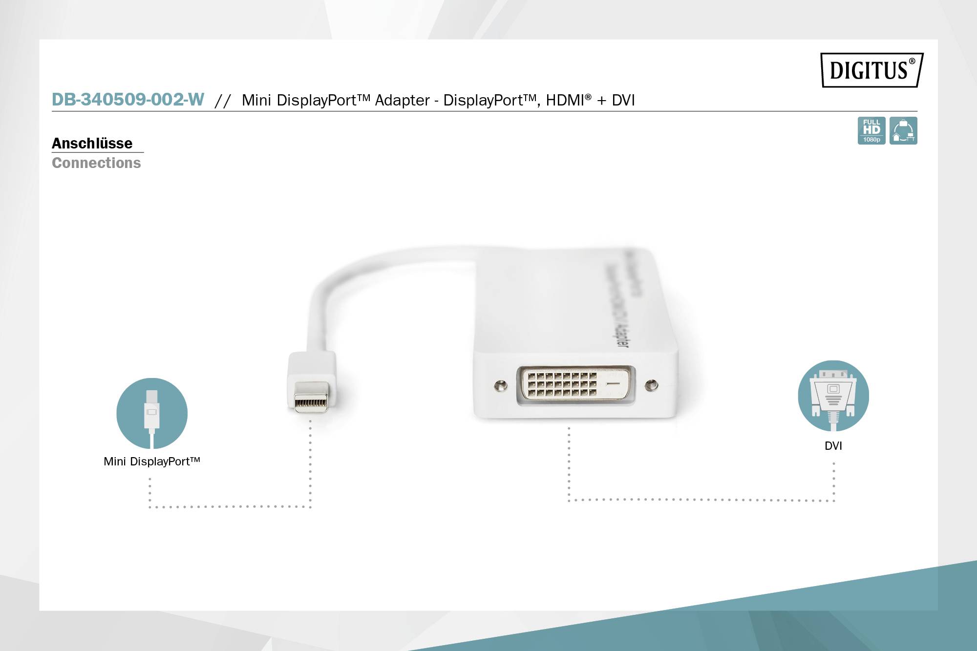 Digitus DVI / HDMI / DisplayPort Adapter DisplayPort Buchse, HDMI-A Buchse, DVI-D 24+1pol. Buchse 0.20m Weiß DB-340509-002-W