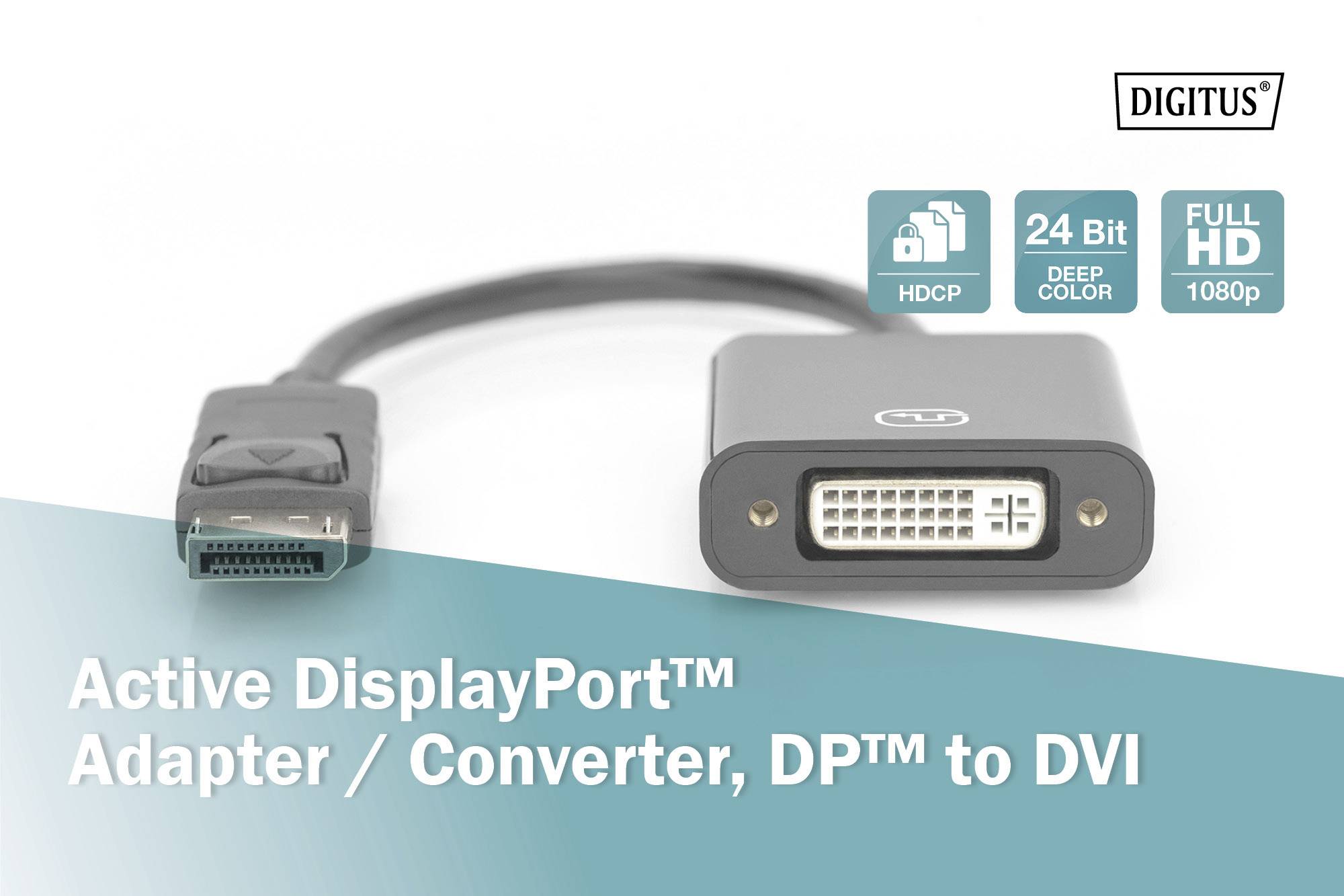 Digitus DisplayPort / DVI Anschlusskabel DisplayPort Stecker, DVI-I 24+5pol. Buchse 0.15 m Schwarz DB-340414-001-S doppelt geschirmt, Geschirmt