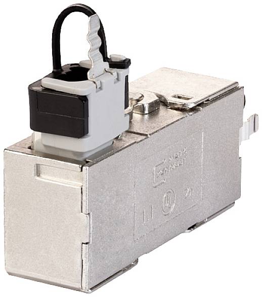 Ein rechteckiger elektrischer Schalter aus Metall, mit einem schwarzen Hebel oben, geeignet für industrielle Anwendungen.