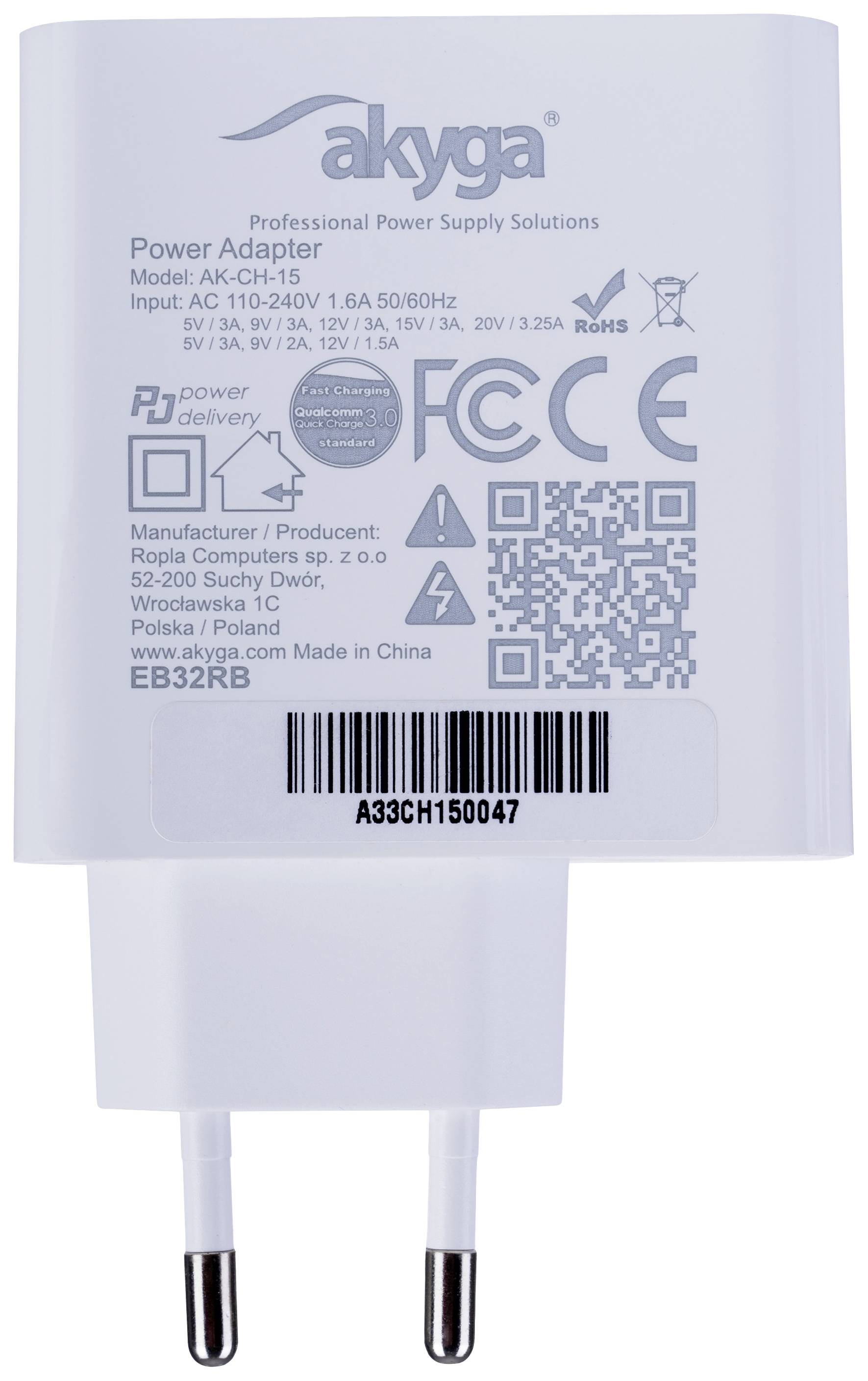 Akyga AK-CH-15 USB Ladegerät 65W 1x USB-A, 1x USB-C® USB PD Weiß