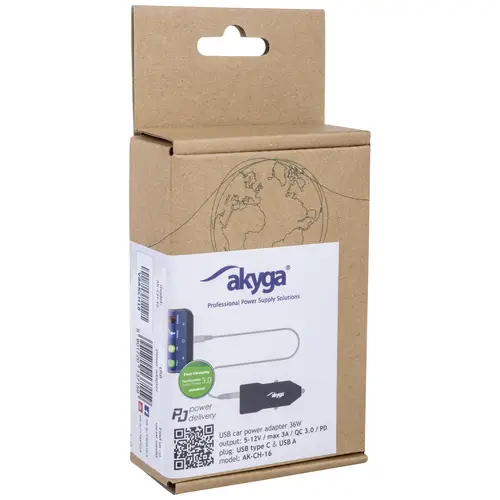 Akyga AK-CH-16 USB Ladegerät 36W 1x USB-C®, 1x USB-A QC 3.0, USB PD 3.0, PPS Schwarz KFZ, LKW Schnellladegerät Akyga AK-CH-16 USB Ladegerät 36W 1x USB-C®, 1x USB-A QC 3.0, USB PD 3.0, PPS Schwarz KFZ, LKW Schnellladegerät