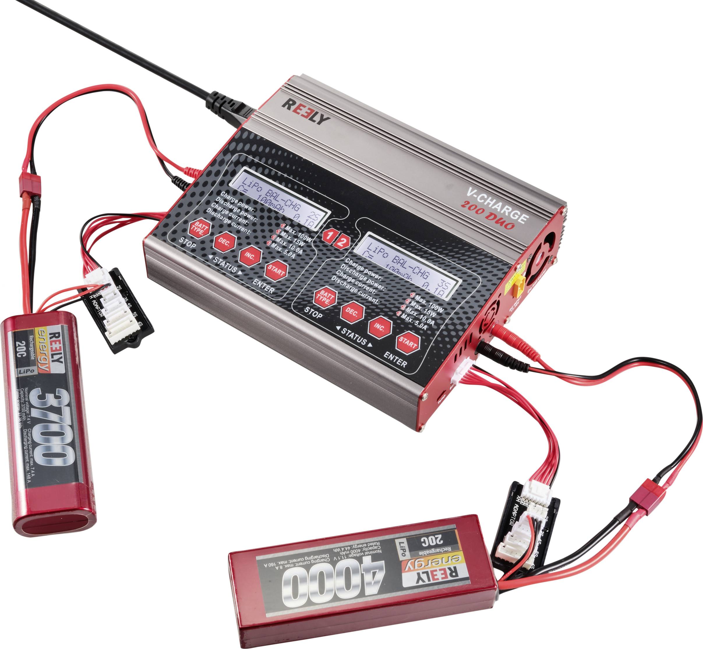 Reely V-Charge 200 Duo Modellbau-Multifunktionsladegerät 12 V, 230V 10A NiMH, LiPo, LiIon, LiHV, Blei-Calcium, Blei-Säure