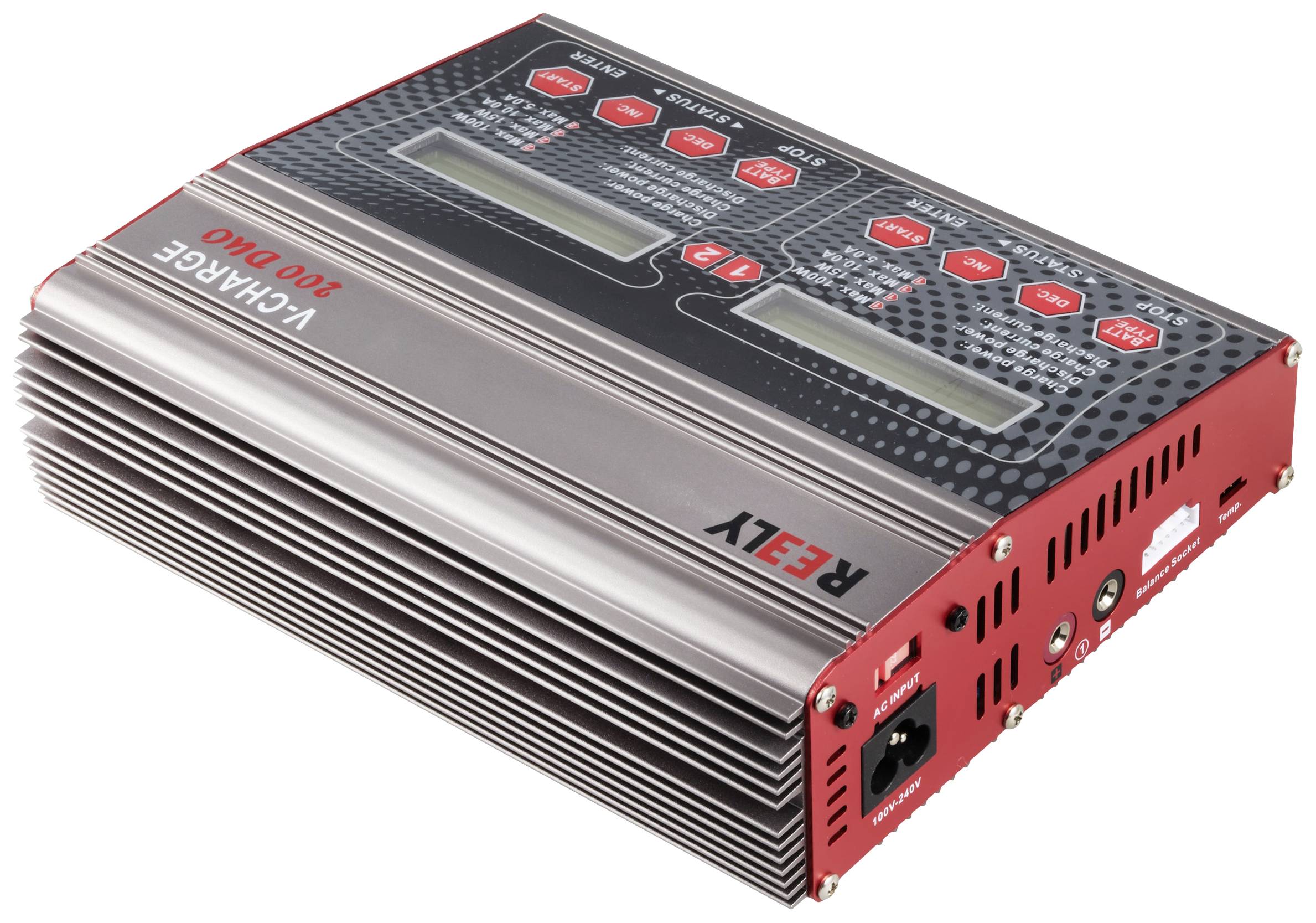 Reely V-Charge 200 Duo Modellbau-Multifunktionsladegerät 12 V, 230V 10A NiMH, LiPo, LiIon, LiHV, Blei-Calcium, Blei-Säure