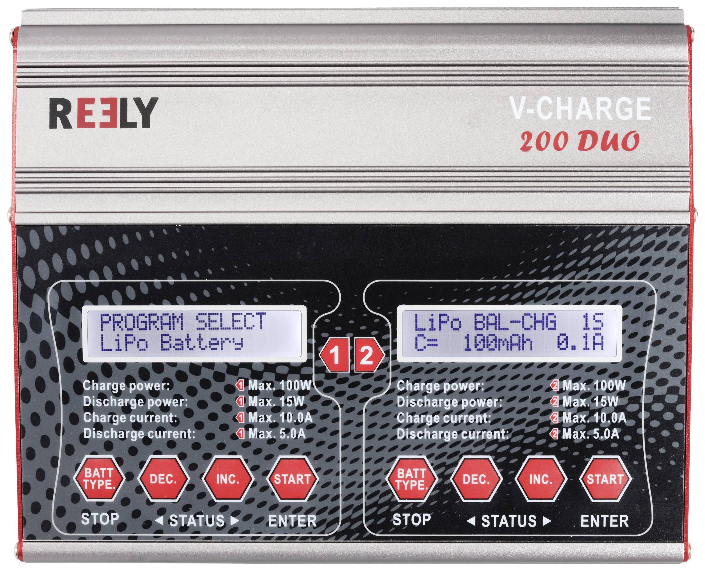 Reely V-Charge 200 Duo Modellbau-Multifunktionsladegerät 12 V, 230V 10A NiMH, LiPo, LiIon, LiHV, Blei-Calcium, Blei-Säure