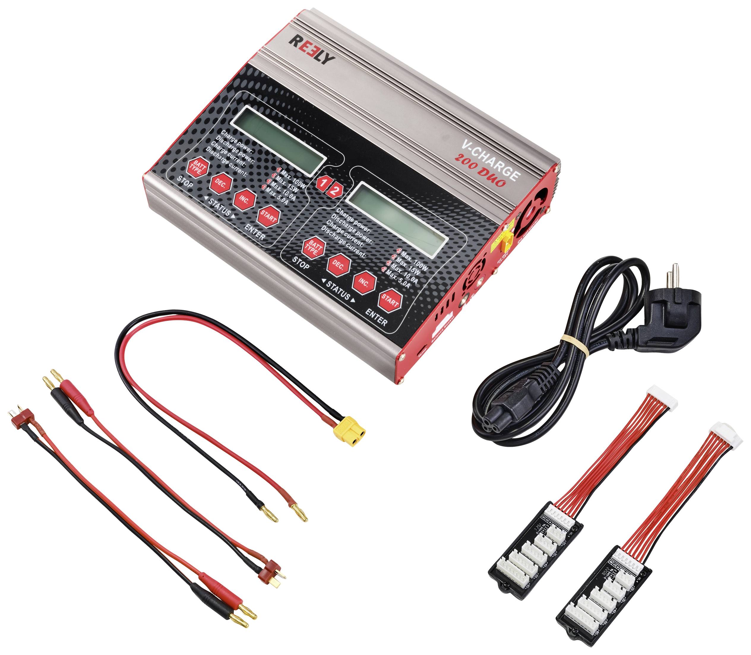 Reely V-Charge 200 Duo Modellbau-Multifunktionsladegerät 12 V, 230 V 10 A NiMH, LiPo, LiIon, LiHV, Blei-Calcium, Blei-Säure