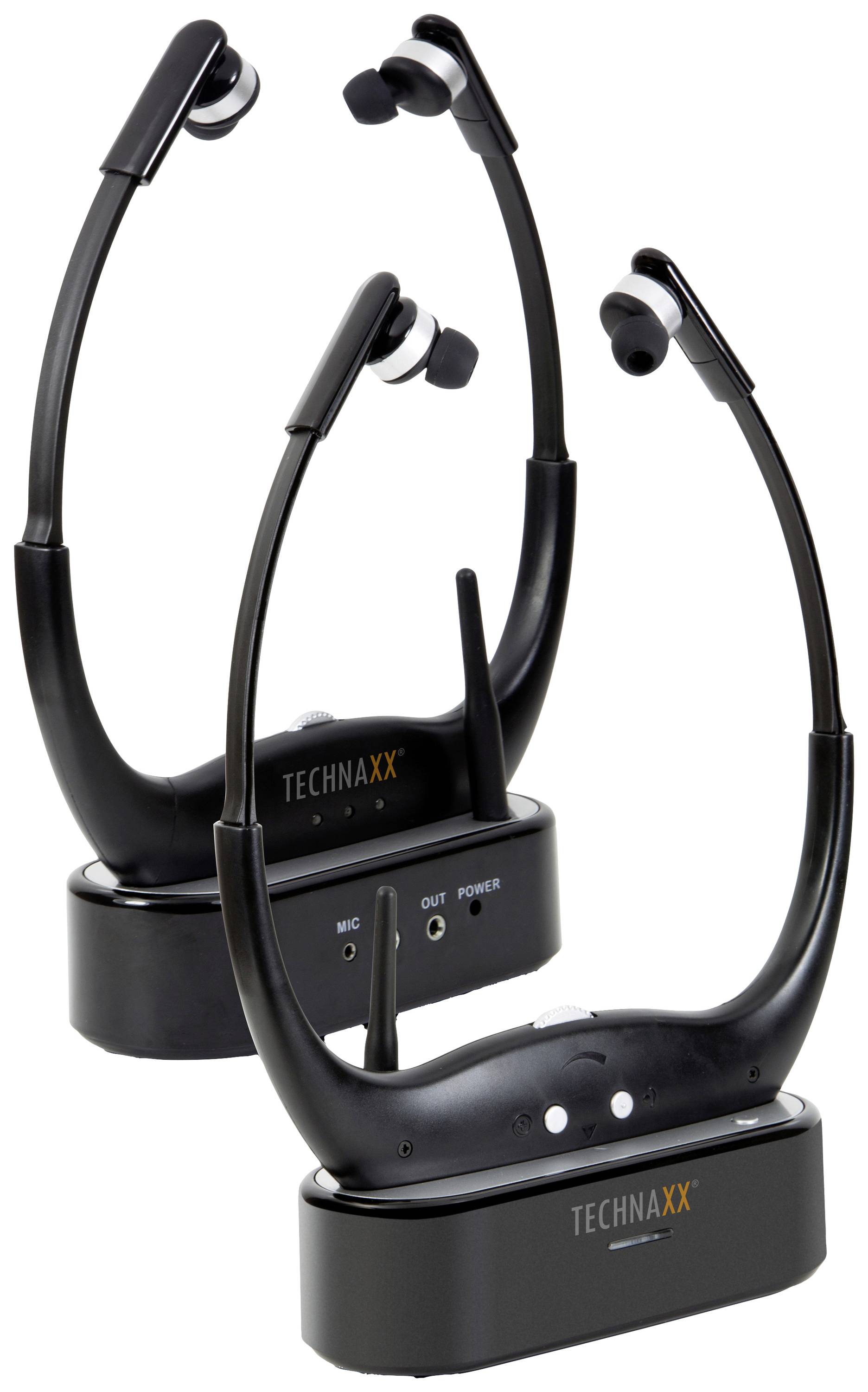 Technaxx TX-99 In Ear Headset Funk Schwarz Headset, Ladecase, Leichtbügel, Lautstärkeregelung, Fernbedienung TV