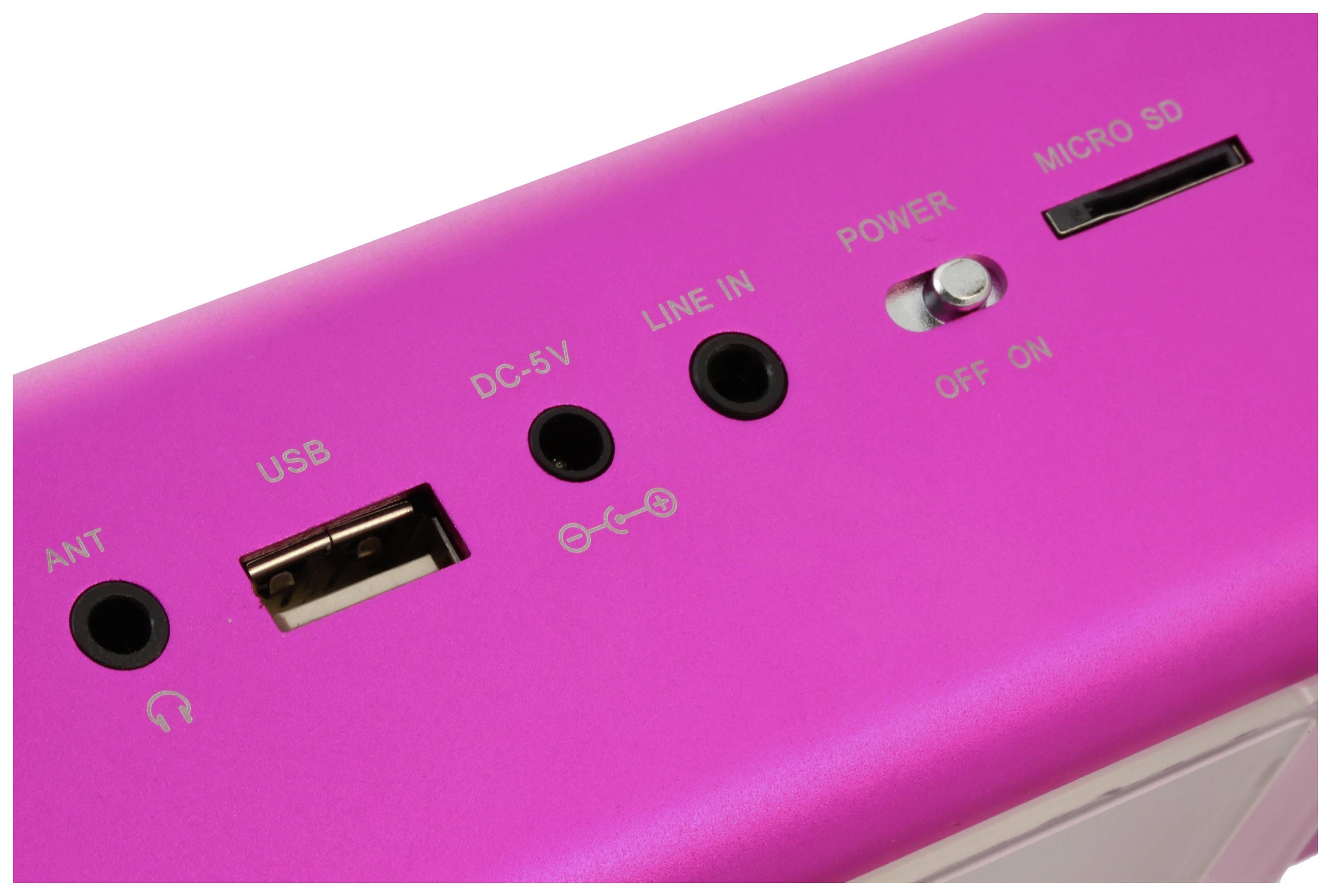 Music Man MA Display pink Mini Lautsprecher AUX, FM Radio, SD, tragbar, USB Pink (metallic)