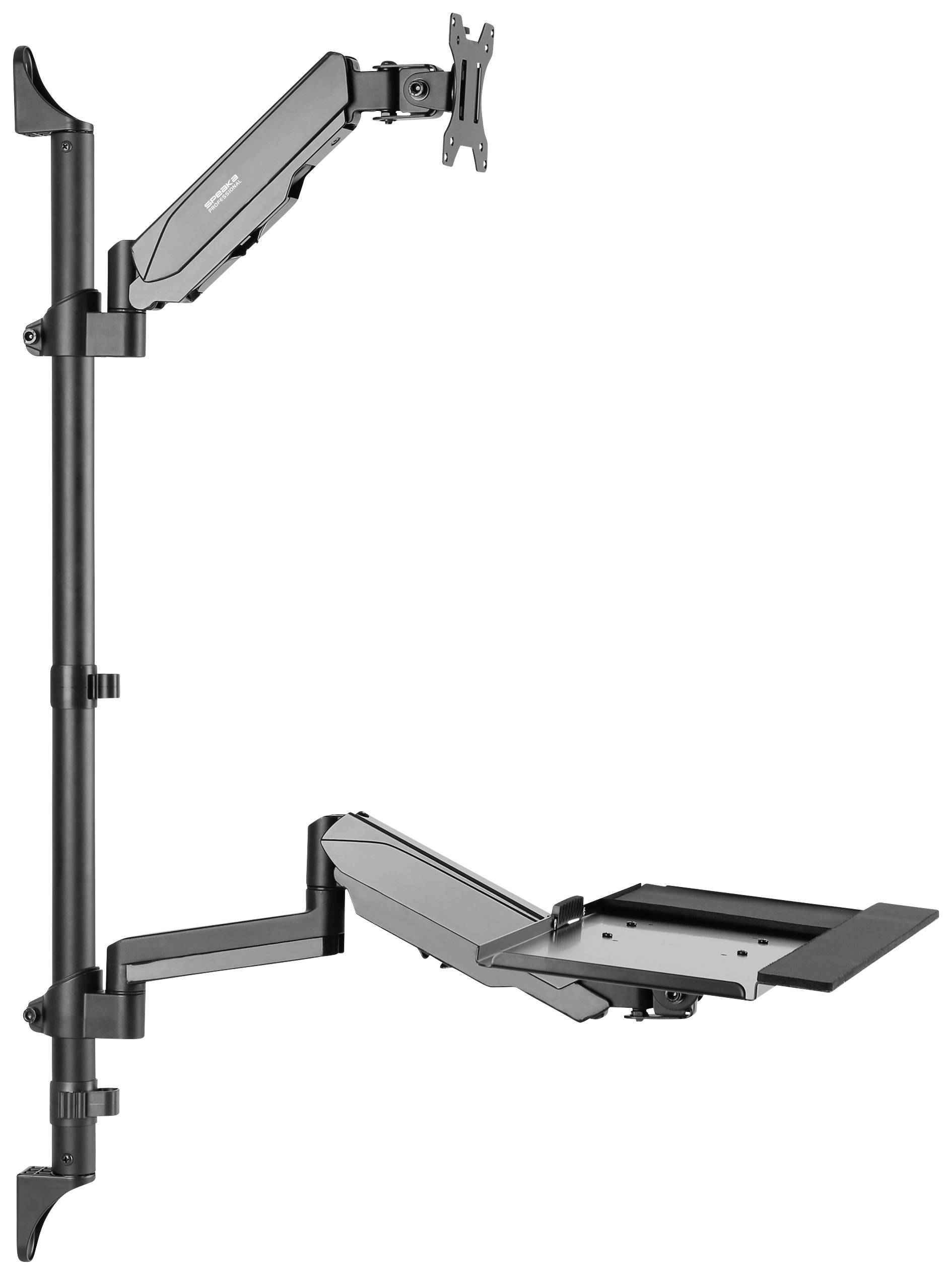 SpeaKa Professional SP-MM-710 1fach Monitor-Wandhalterung 33,0cm (13") - 68,6cm (27") Schwarz Höhenverstellbar, Drehbar