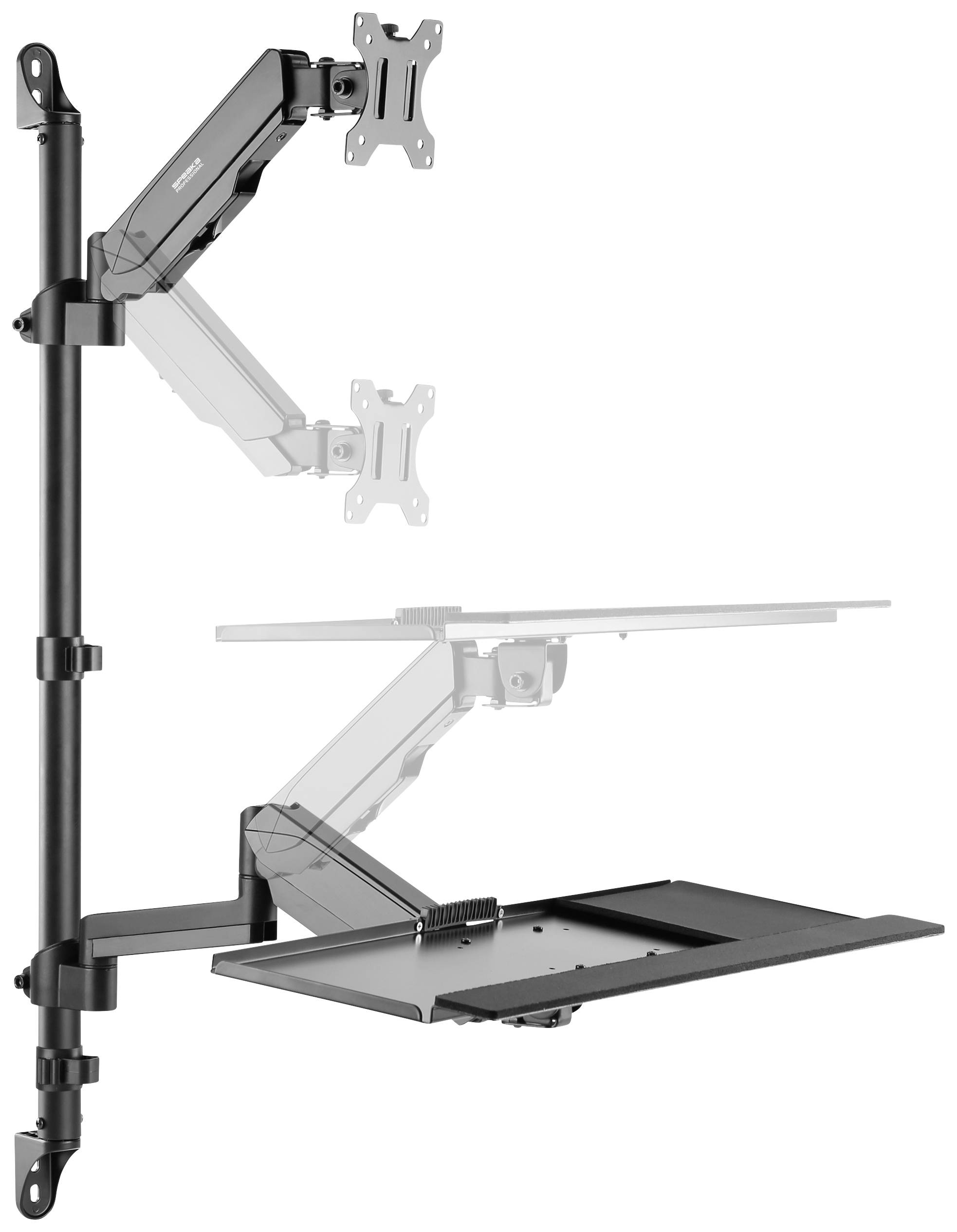 SpeaKa Professional SP-MM-710 1fach Monitor-Wandhalterung 33,0cm (13") - 68,6cm (27") Schwarz Höhenverstellbar, Drehbar