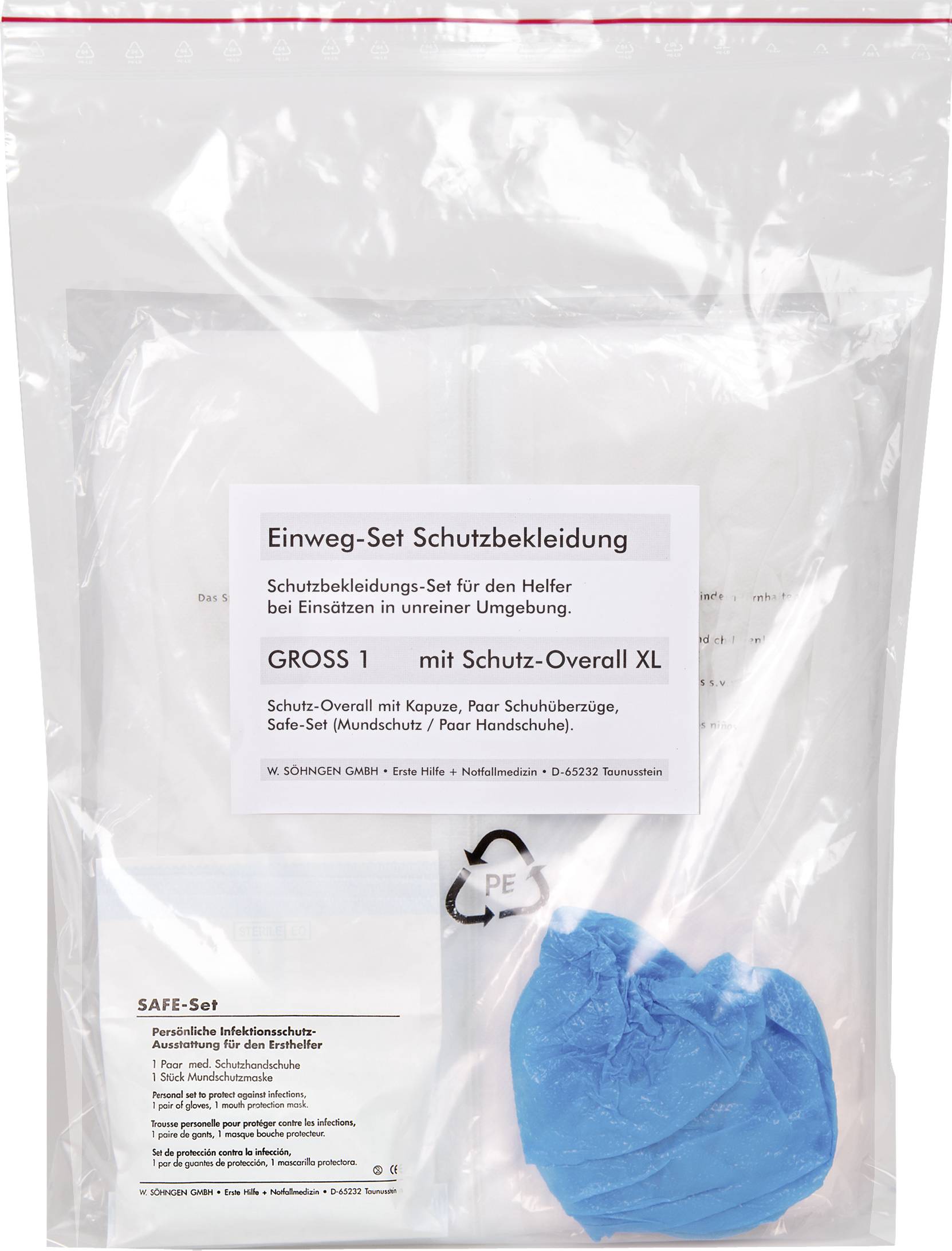 Söhngen 1005079 Einweg-Set Schutzbekl. groß mit Overall Kleider-Größe: Unisize Weiß