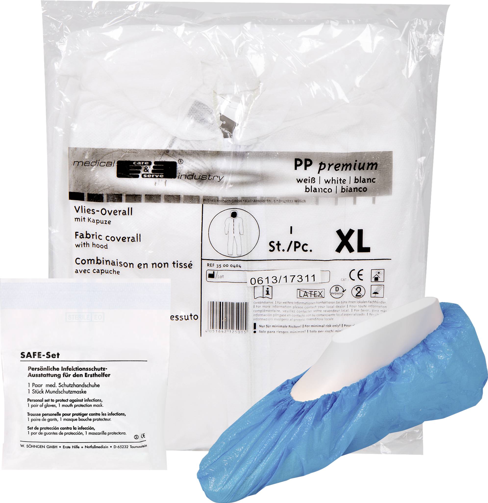 Söhngen 1005079 Einweg-Set Schutzbekl. groß mit Overall Kleider-Größe: Unisize Weiß