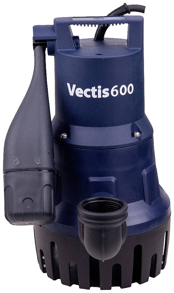 Eine blaue Wasserpumpe mit der Aufschrift 'Vectis600' auf der Vorderseite, geeignet für den Einsatz in Haus- oder Gartenprojekten.