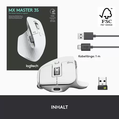 Logitech MX Master 3S Ergonomische Maus Bluetooth®, Funk Optisch Hellgrau 7 Tasten 8000 dpi Abnehmb Logitech MX Master 3S Ergonomische Maus Bluetooth®, Funk Optisch Hellgrau 7 Tasten 8000 dpi Abnehmb