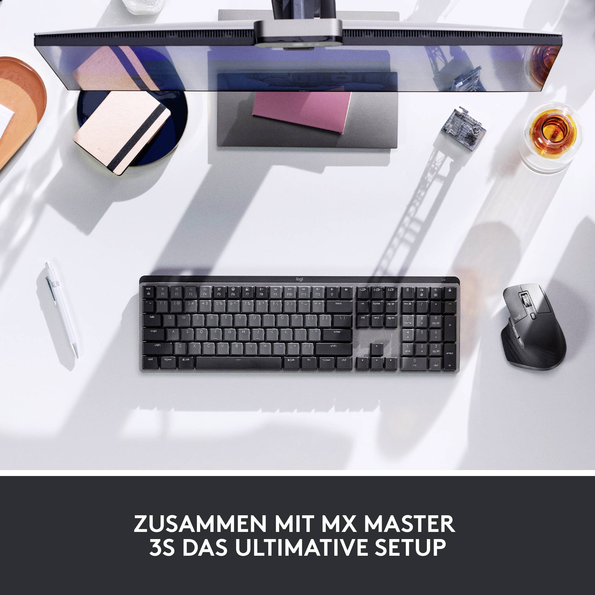 Logitech MX Mechanical (Tacticle Quiet) Bluetooth®, Funk Tastatur Deutsch, QWERTZ Graphit Abnehmbares Kabel, Beleuchtet, Wiederaufladbar
