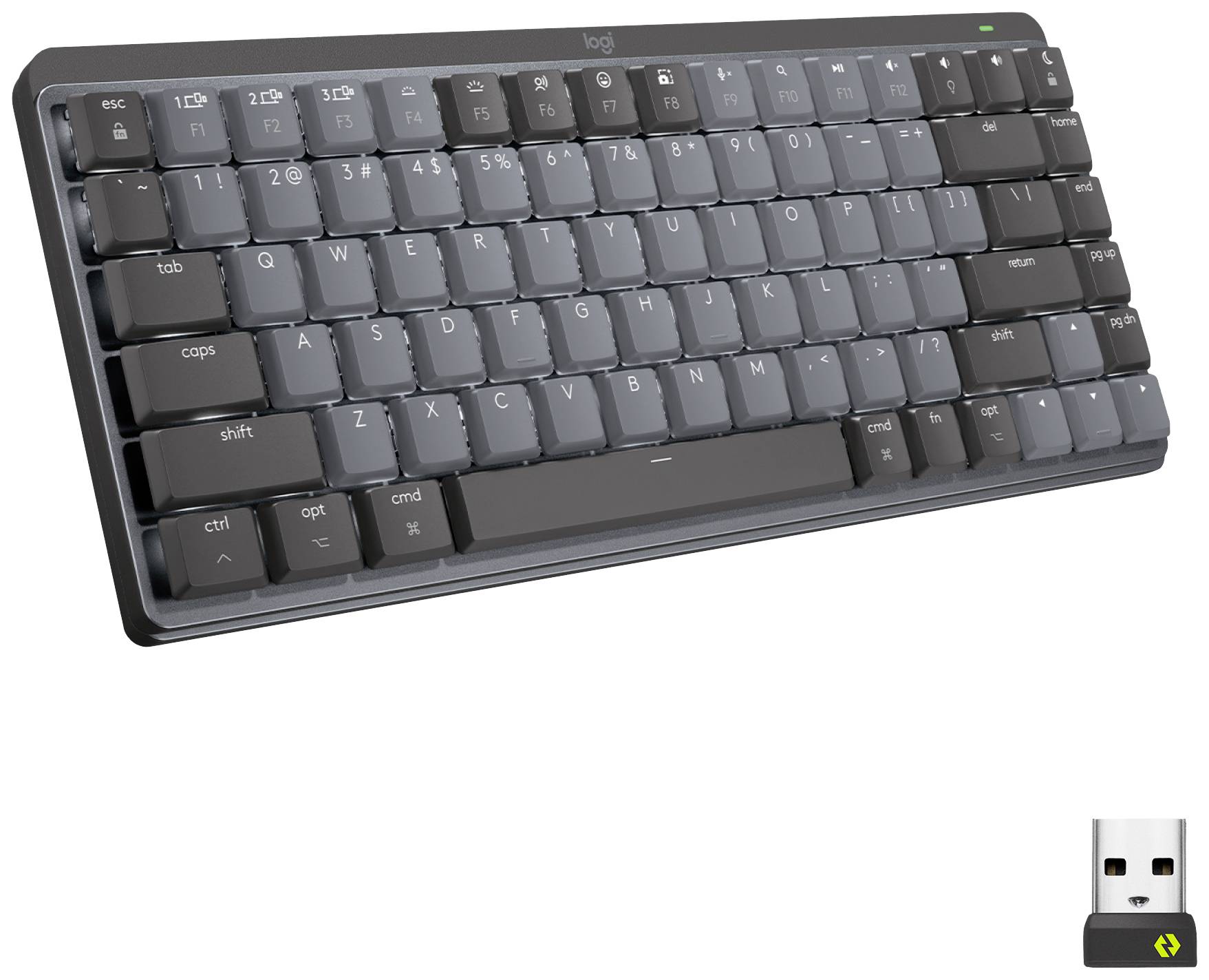Logitech MX Mechanical Mini (Tacticle Quiet) Bluetooth®, Funk Tastatur Deutsch, QWERTZ Graphit Abnehmbares Kabel, Beleuchtet, Wiederaufladbar