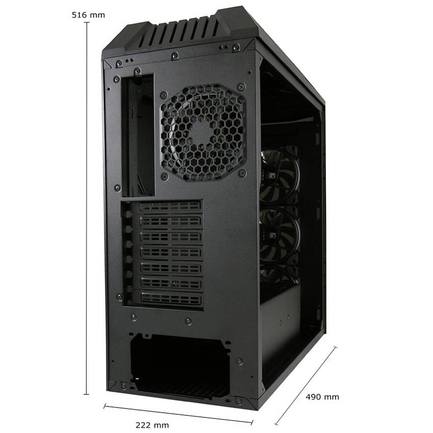 LC Power LC-998B-ON Midi-Tower Gaming-Gehäuse Schwarz 4 Vorinstallierte LED Lüfter, Für DIY Wasserkühlung geeignet, Seitenfenster, Staubfilter