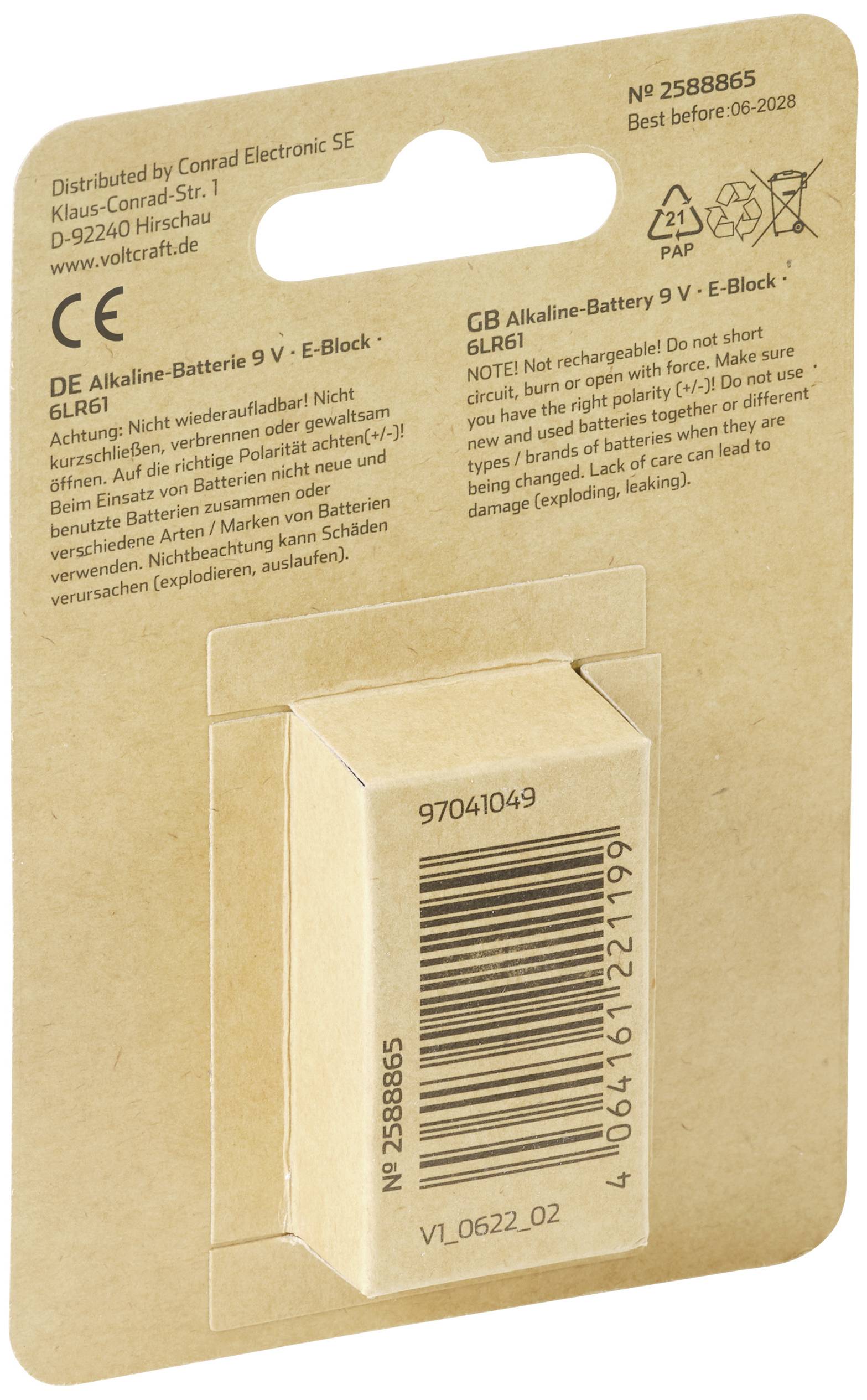 VOLTCRAFT 6LR61 9V Block-Batterie Alkali-Mangan 550 mAh 9V