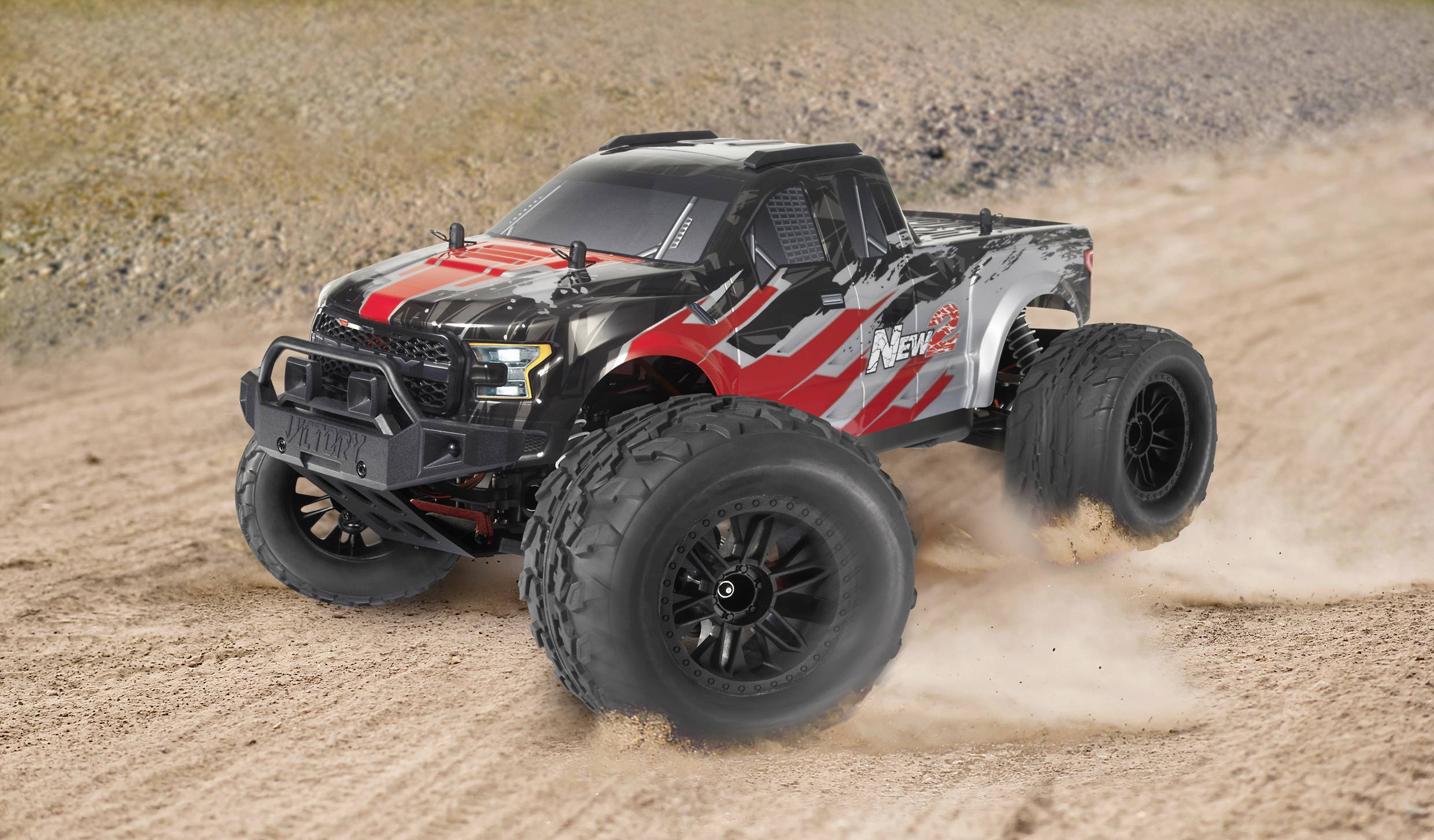 Reely New2 Super Combo Brushed 1:10 RC Modellauto Elektro Monstertruck Allradantrieb (4WD) 100% RtR 2,4 GHz inkl. Akku, Ladegerät und Senderbatterie