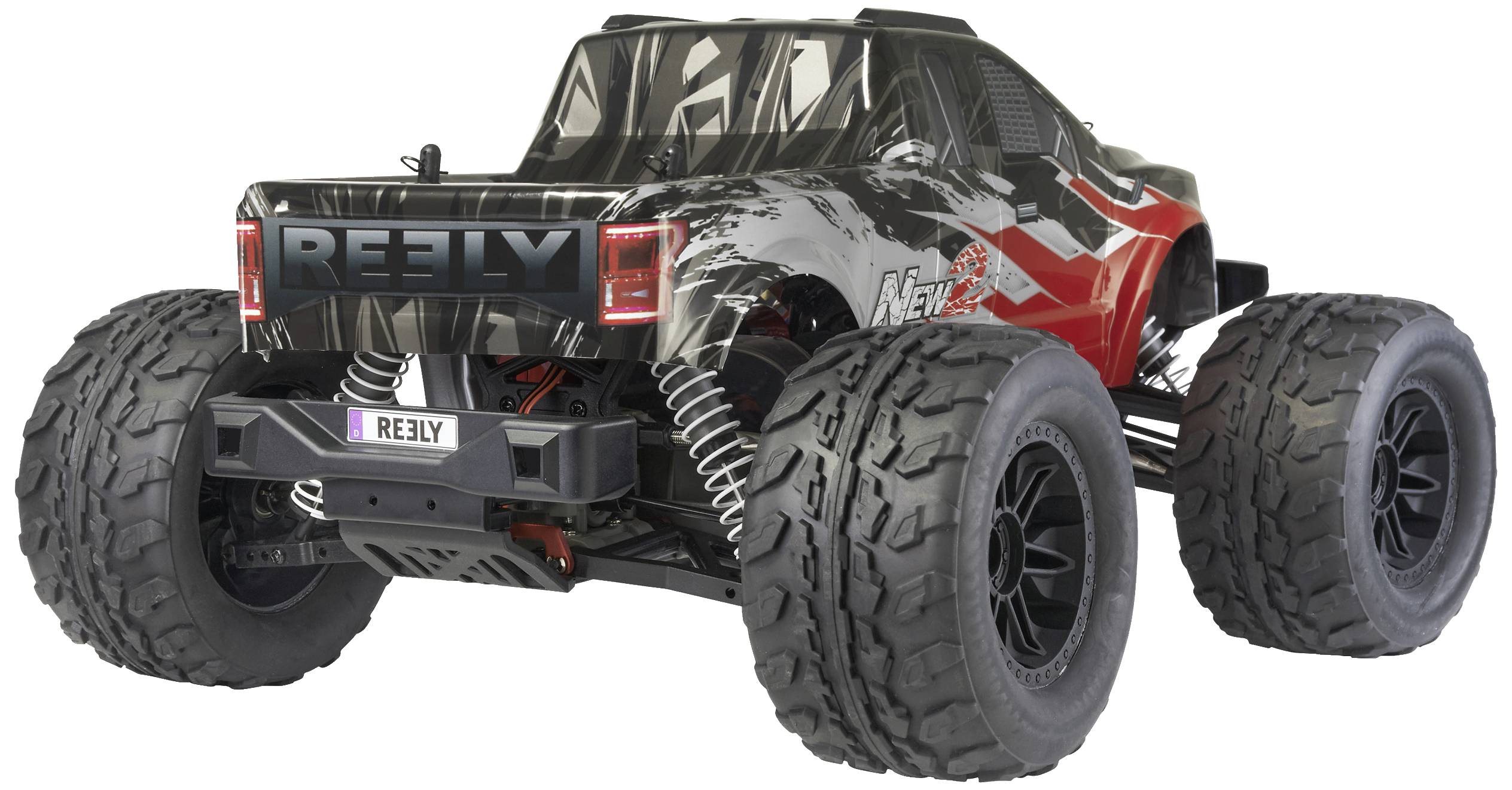 Reely New2 Super Combo Brushed 1:10 RC Modellauto Elektro Monstertruck Allradantrieb (4WD) 100% RtR 2,4 GHz inkl. Akku, Ladegerät und Senderbatterie
