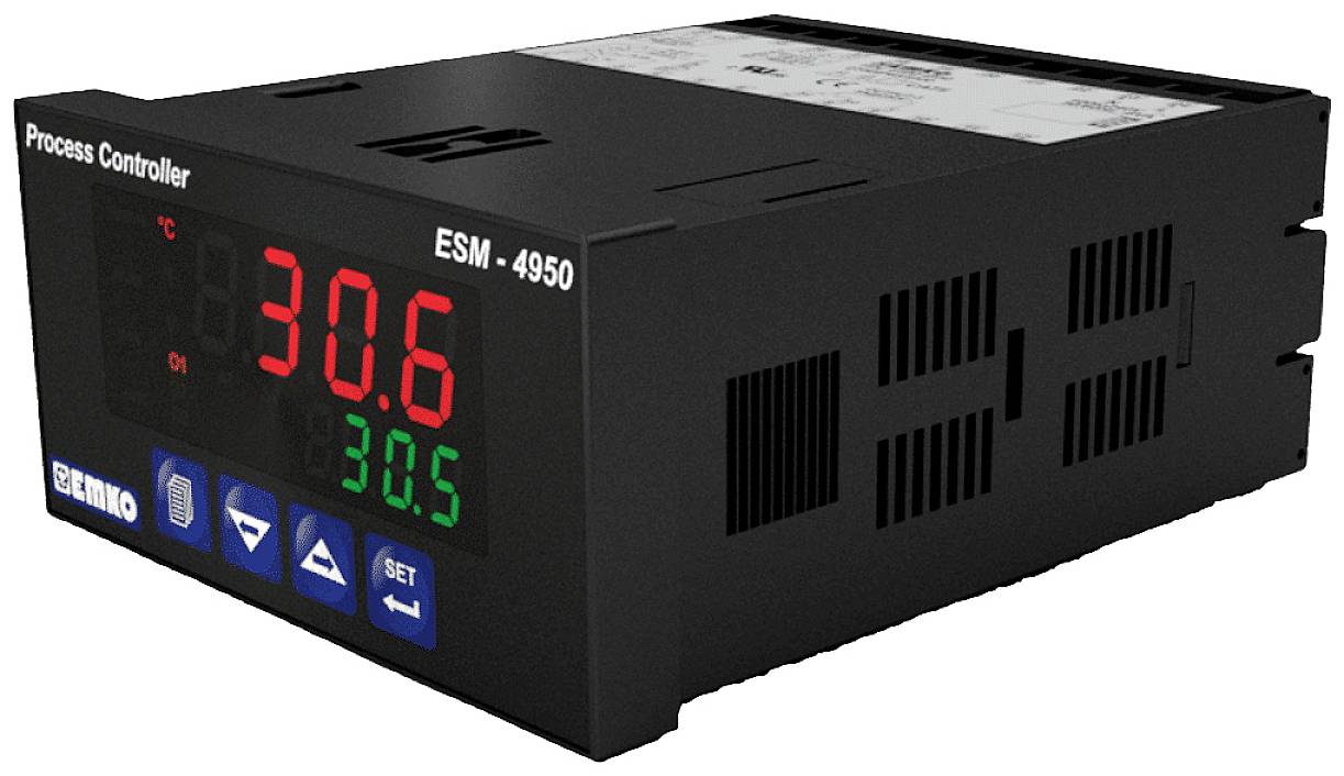 Elektronischer Prozessregler ESM-4950 mit roter und grüner digitaler Anzeige der Temperaturwerte 30,6°C und 30,5°C.