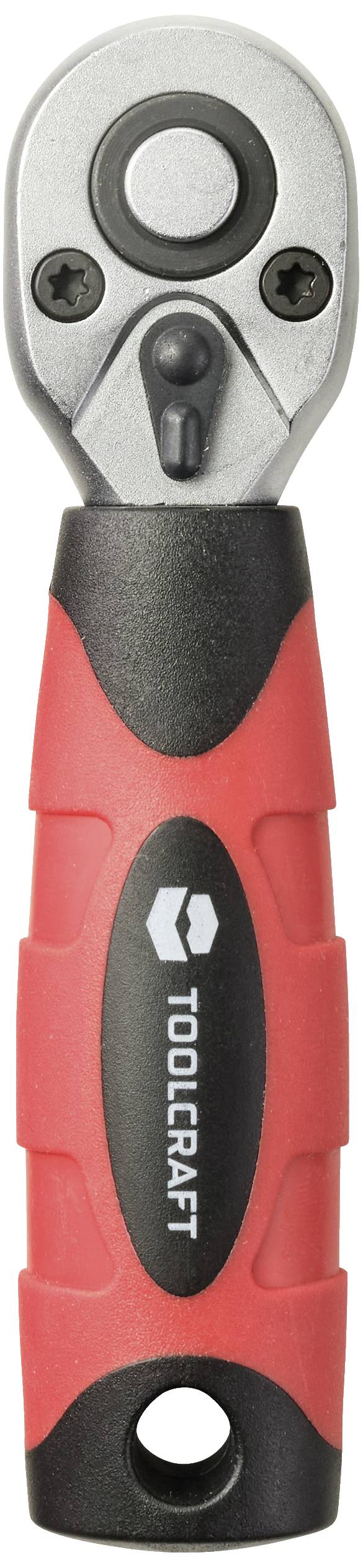 Ratsche mit rotem und schwarzem Griff von TOOLCRAFT, geeignet für mechanische Arbeiten. Oberer Teil aus Metall, ergonomisches Design.