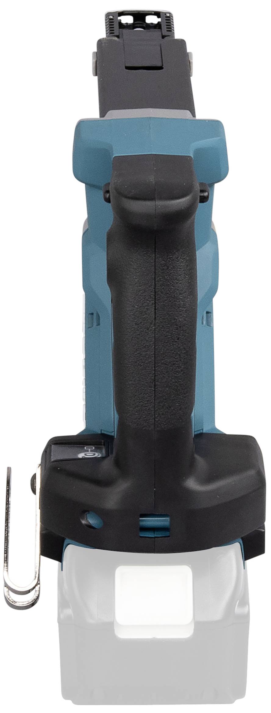 Akku-Säbelsäge mit schwarzem Griff und blauem Gehäuse, geeignet für den Einsatz in Bau- und Renovierungsprojekten.