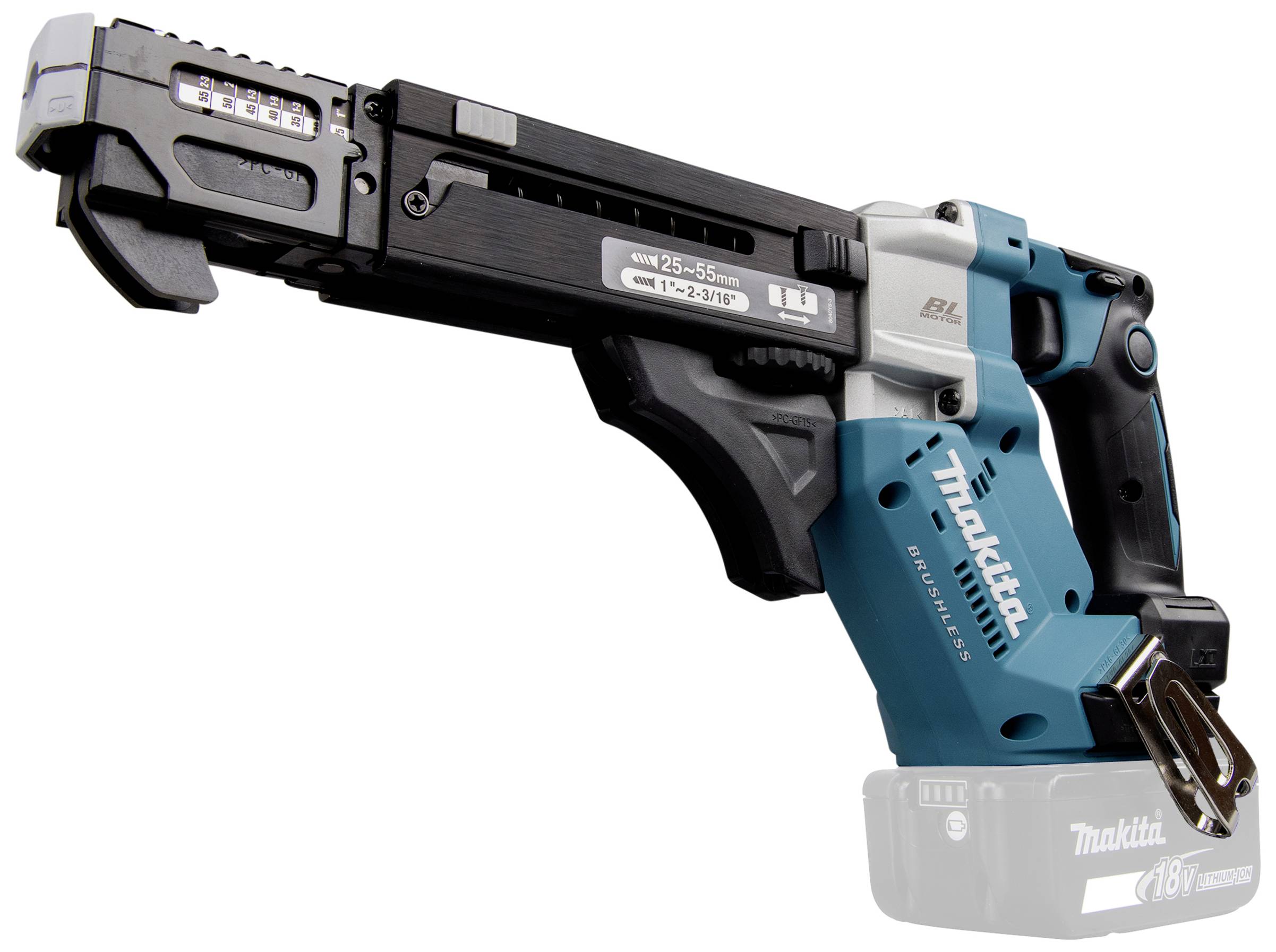 Ein kompakter, elektrischer Schrauber von Makita, Modell DFR551Z. Geeignet für Arbeiten von 25–55 mm, mit 18V Akkuantrieb.