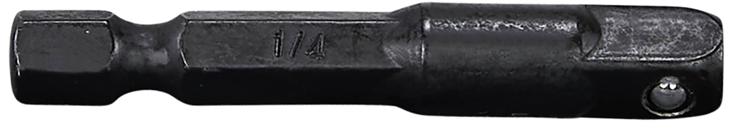 Schwarzes Adapter-Bit für Schraubendreher mit 1/4-Zoll-Sechskant und Aufsatz. Verwendet, um Bits an einen Bohrer anzuschließen.