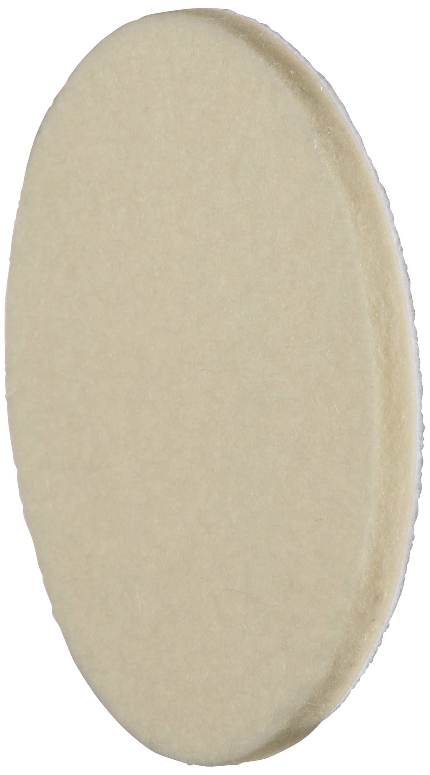 Beige, ovale Schaumstoffscheibe, seitlich abgebildet.