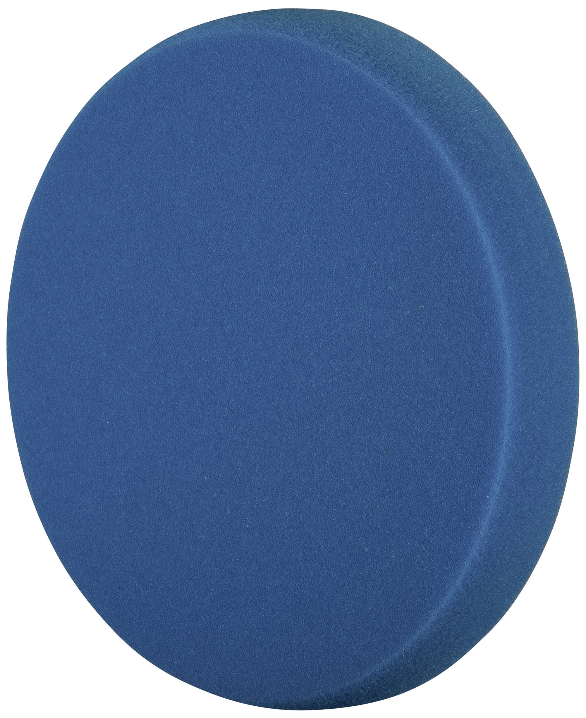 Runde, blaue Polierscheibe aus Schaumstoff, seitlich betrachtet.