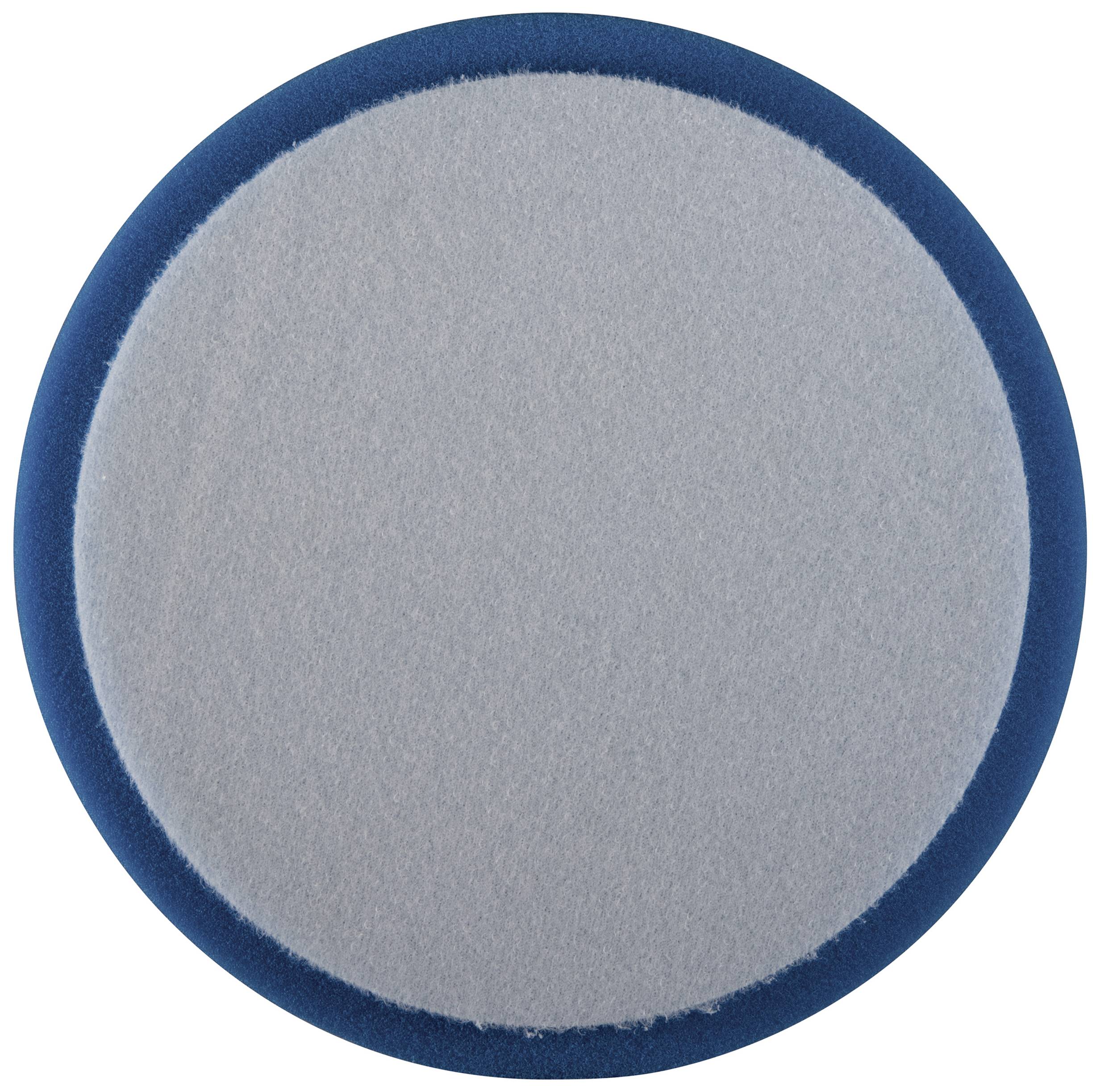 Runder Filzuntersetzer in Blau und Grau.
