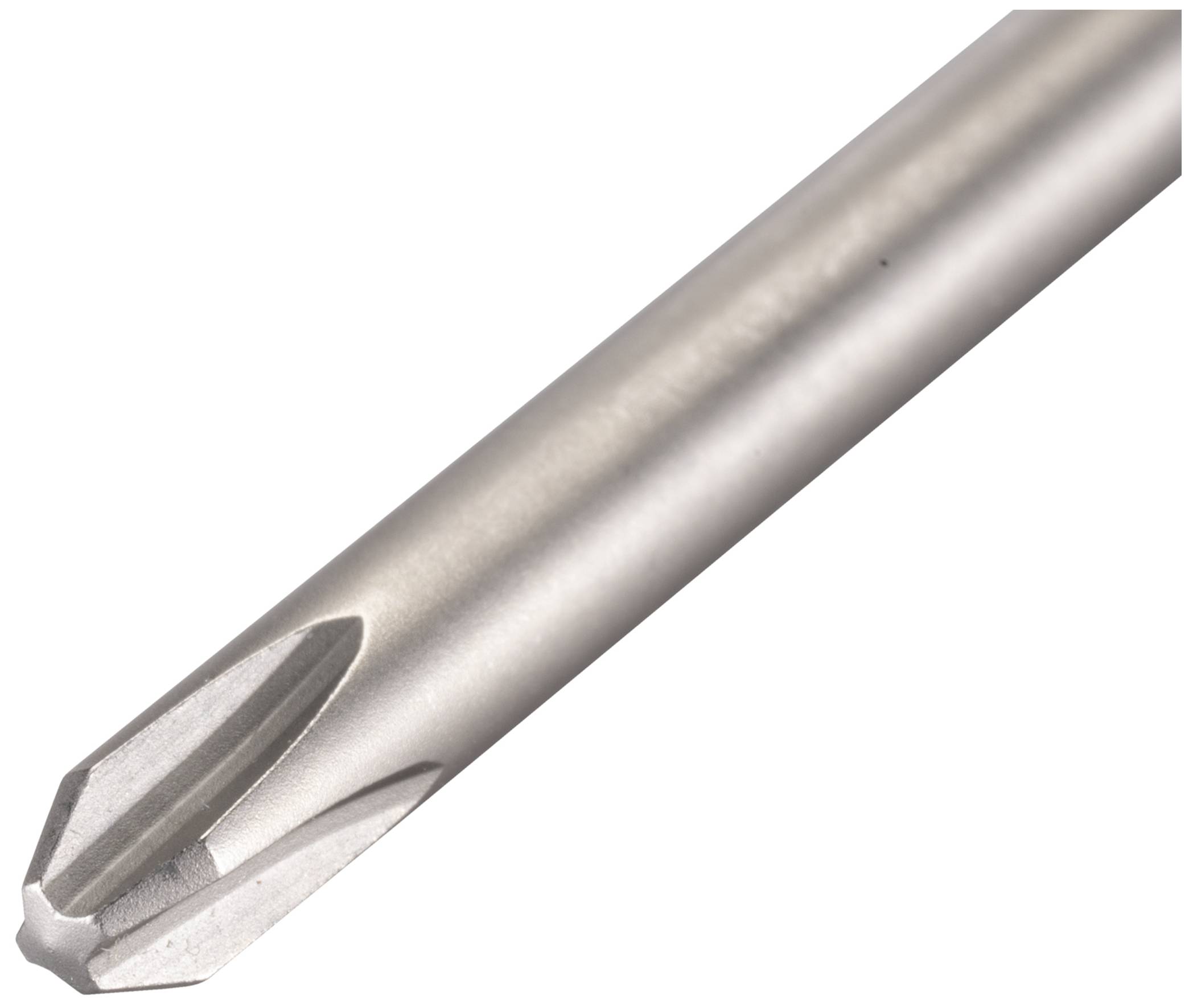 Ein silberfarbener Schraubendreherbit mit einem sternförmigen Kopf, geeignet für Torx-Schrauben, auf weißem Hintergrund.