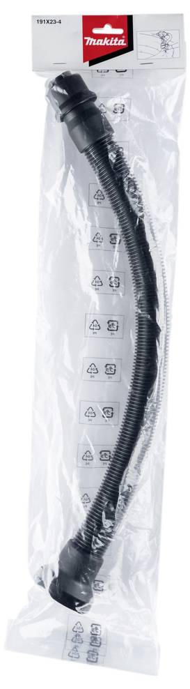 Ein schwarzer Schlauch in einer transparenten Verpackung mit dem roten Logo und der Aufschrift 'Makita' oben.