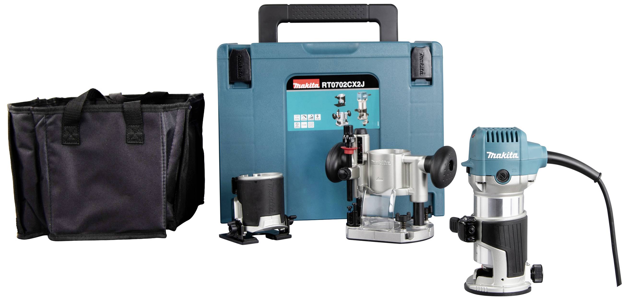 Makita Multifunktionsfräse RT0702CX2J mit Zubehör 710W