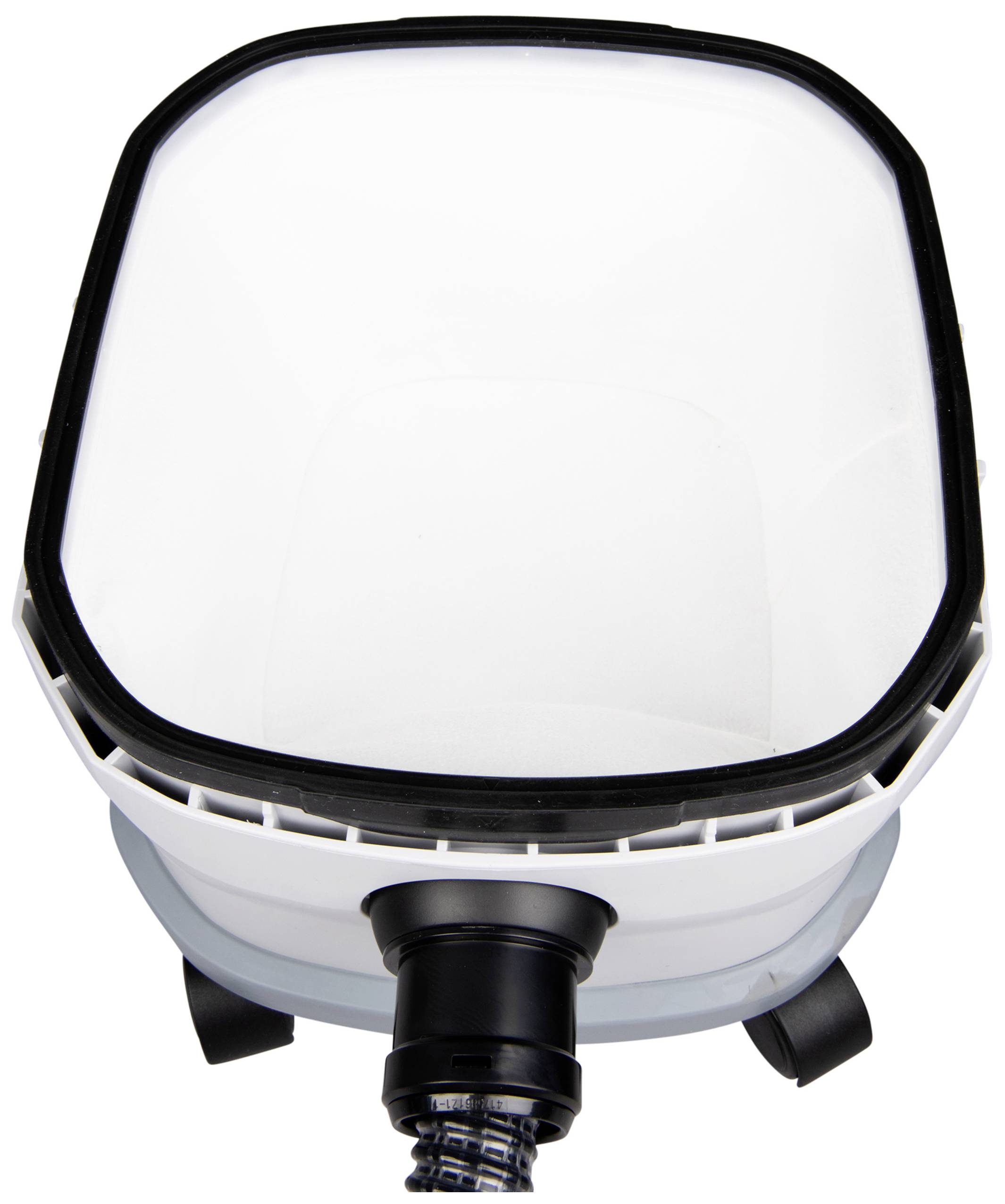 Ein weißer, quadratischer Wäschekorb mit schwarzem Rand und Rollen auf der Unterseite.