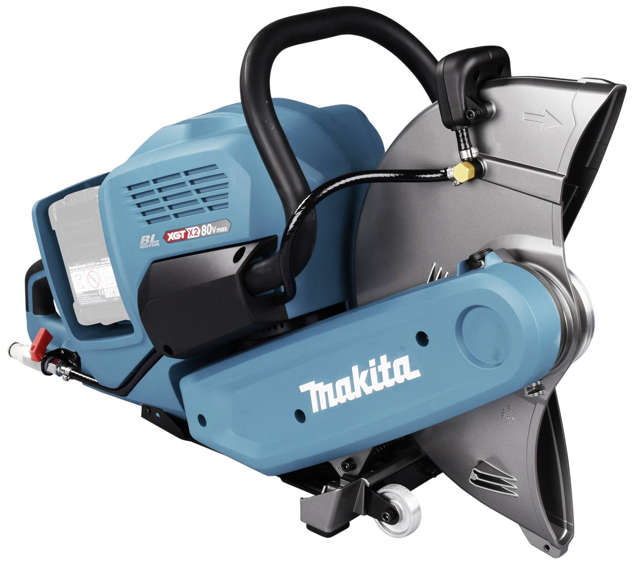 Elektrische Handtrennsäge in Blau mit schwarzem Griff. Geeignet zur Bearbeitung von Metall und Stein. Markennamen deutlich sichtbar.