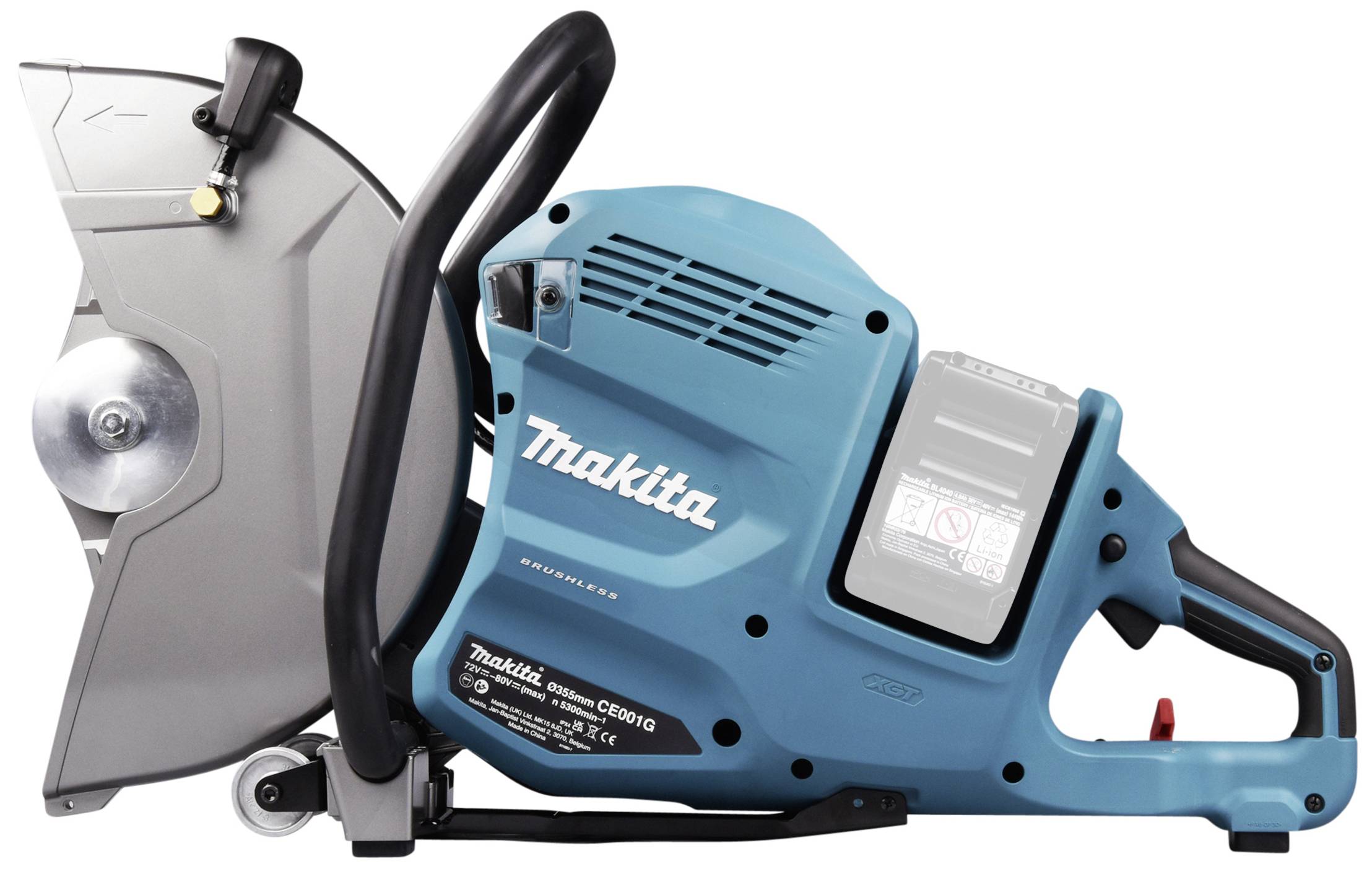 Eine blaue, tragbare Kreissäge liegt seitlich. Markante Merkmale: schwarzer Griff, silbernes Schneideblatt, Markenlogo auf der Seite.