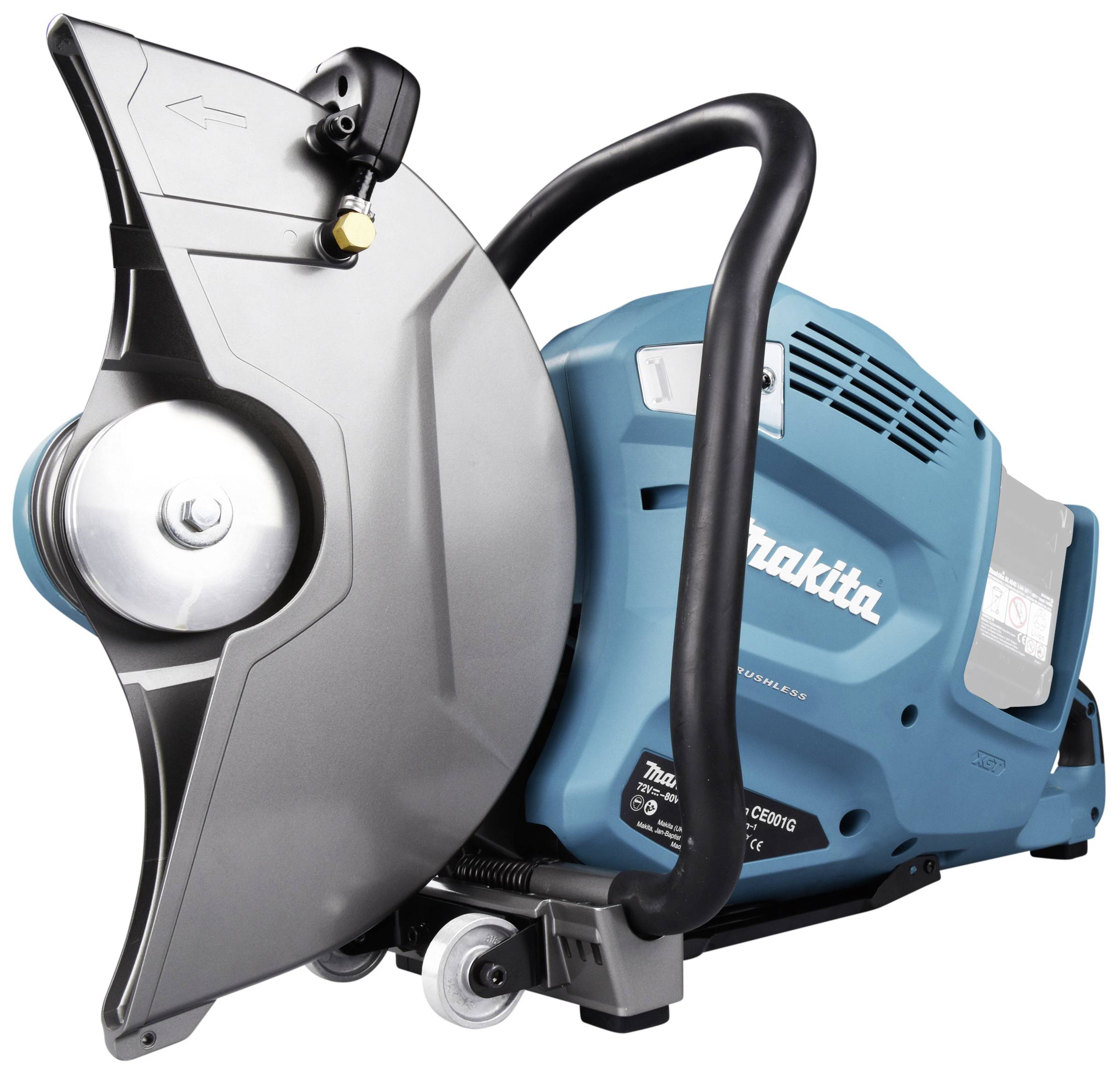 Handgeführte Trennsäge in der Seitenansicht. Markante blaue Gehäusefarbe mit schwarzem Schutzgriff, geeignet für robuste Schneidarbeiten.