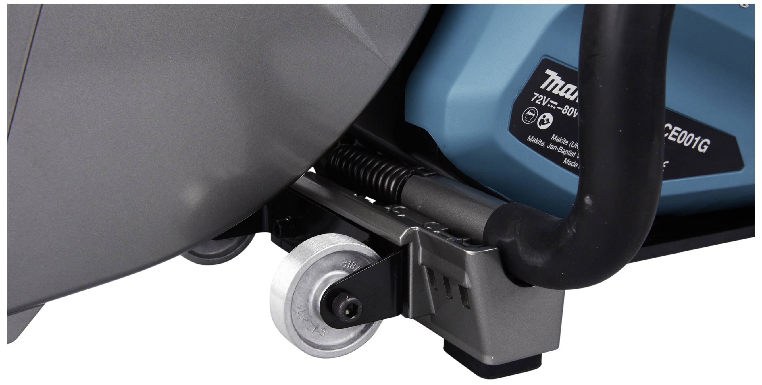 Nahaufnahme einer Maschine mit einem Rad, das Teil eines Werkzeugs oder Geräts ist.